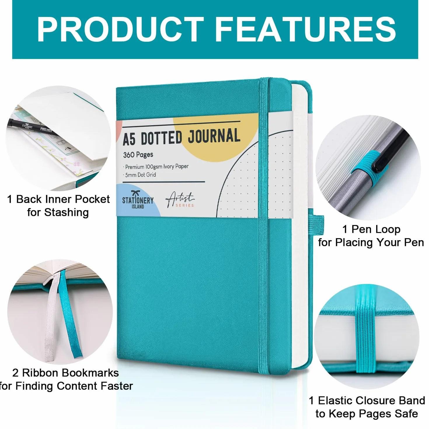 Taccuino Puntinato A5 Bullet Dotted Journal 360 pagine Carta 100gsm Copertina Rigida