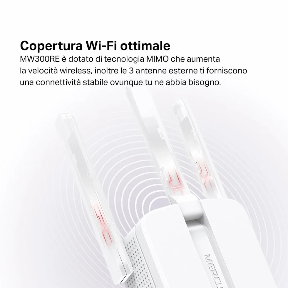 TP-Link Mercusys MW300RE Ripetitore Wireless WiFi Extender Access Point 300 Mbps Single Band Tre Antenne Mimo
