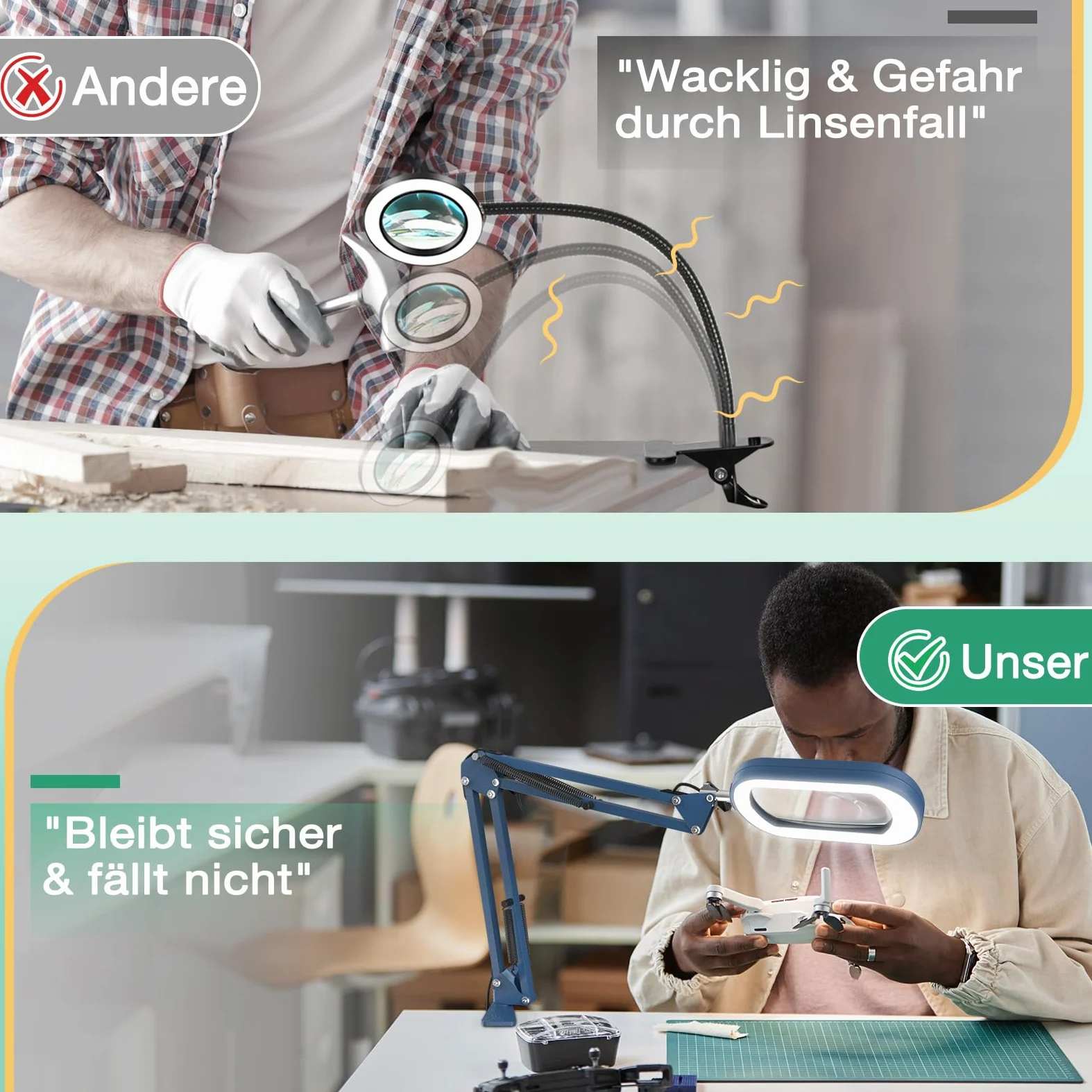 10 lenti con luce e morsetto, lente d'ingrandimento per illuminazione in vetro, 5 modalità di colore e dimmerabilità continua, lampada da scrivania a LED, a mani libere, per artigianato, hobby