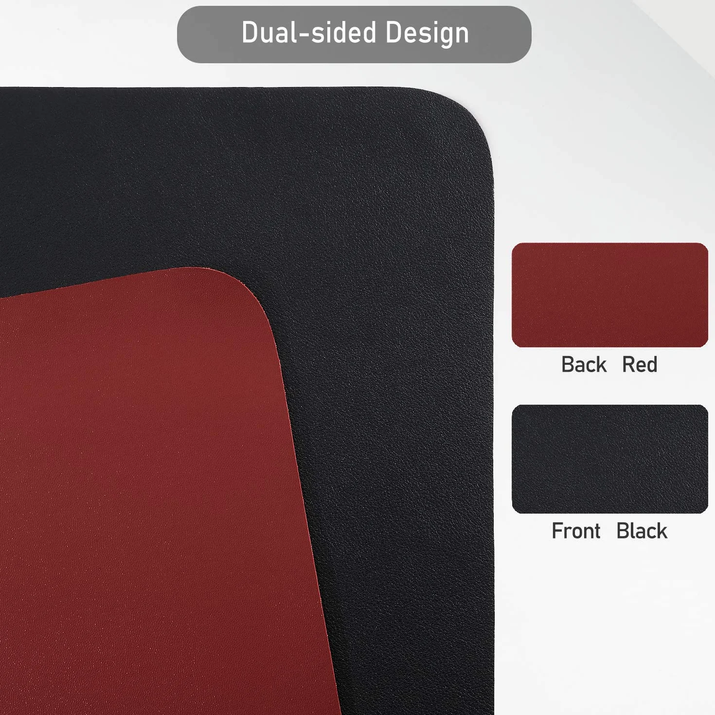 Tappetino Scrivania in Pelle Doppia Facciata Impermeabile 60x35cm Nero Rosso