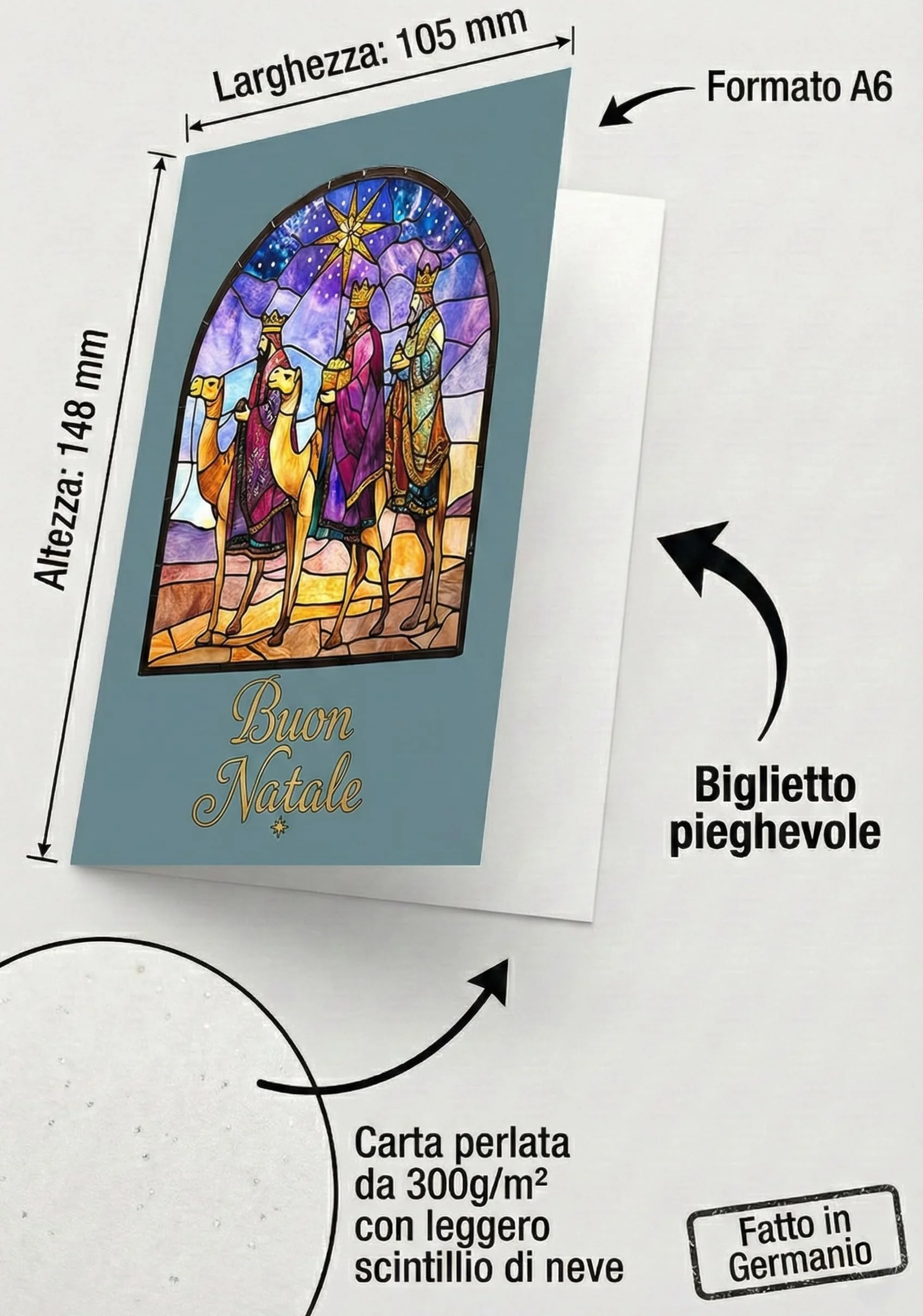 Set di 30 Biglietti di Natale Religiosi A6 con Vetrate 10 Design Cristiani Buste Bianche