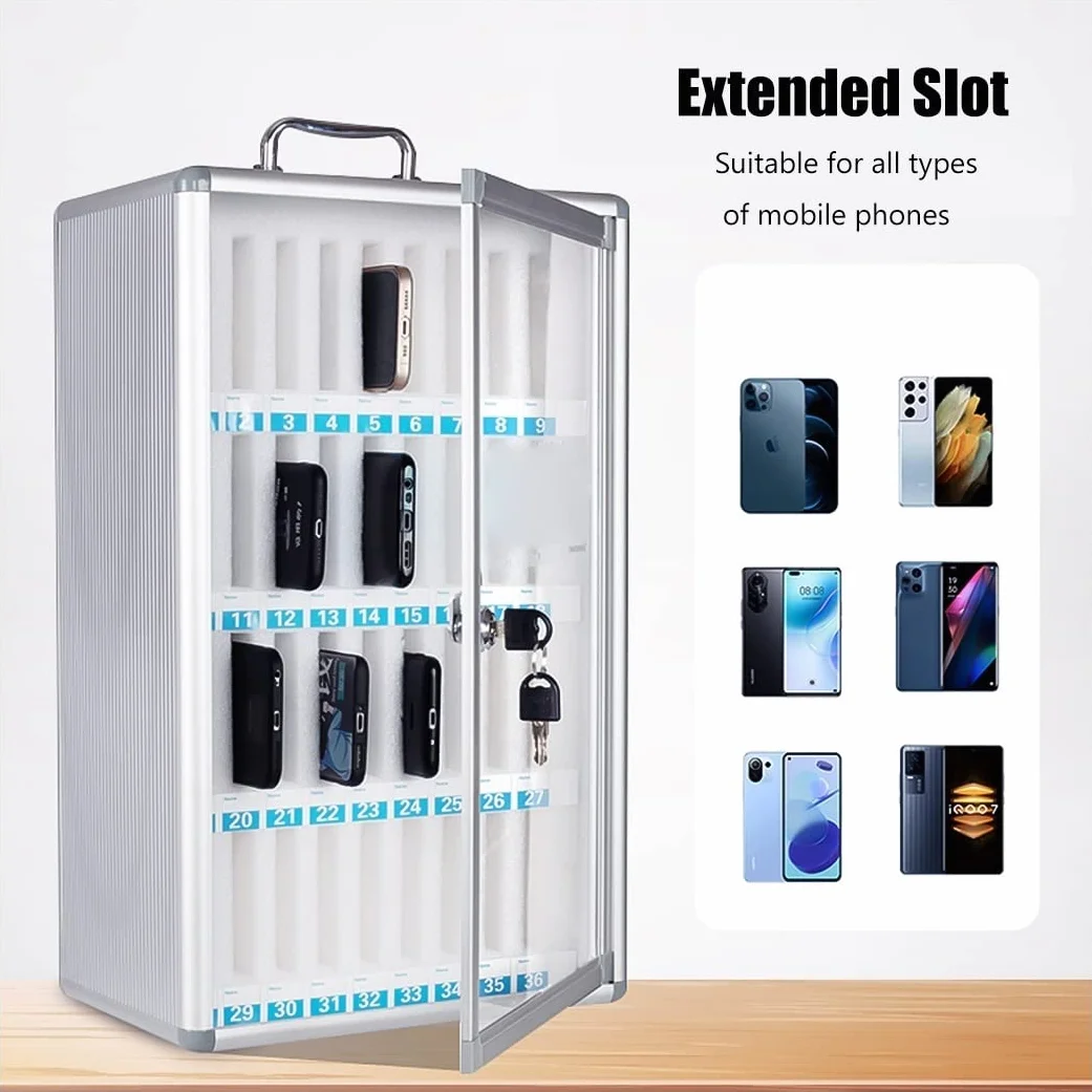 Supporto da parete per telefono con 48 slot bloccabili, versatile scaffale per dispositivi mobili per casa, ufficio e aula - e soluzione salvaspazio