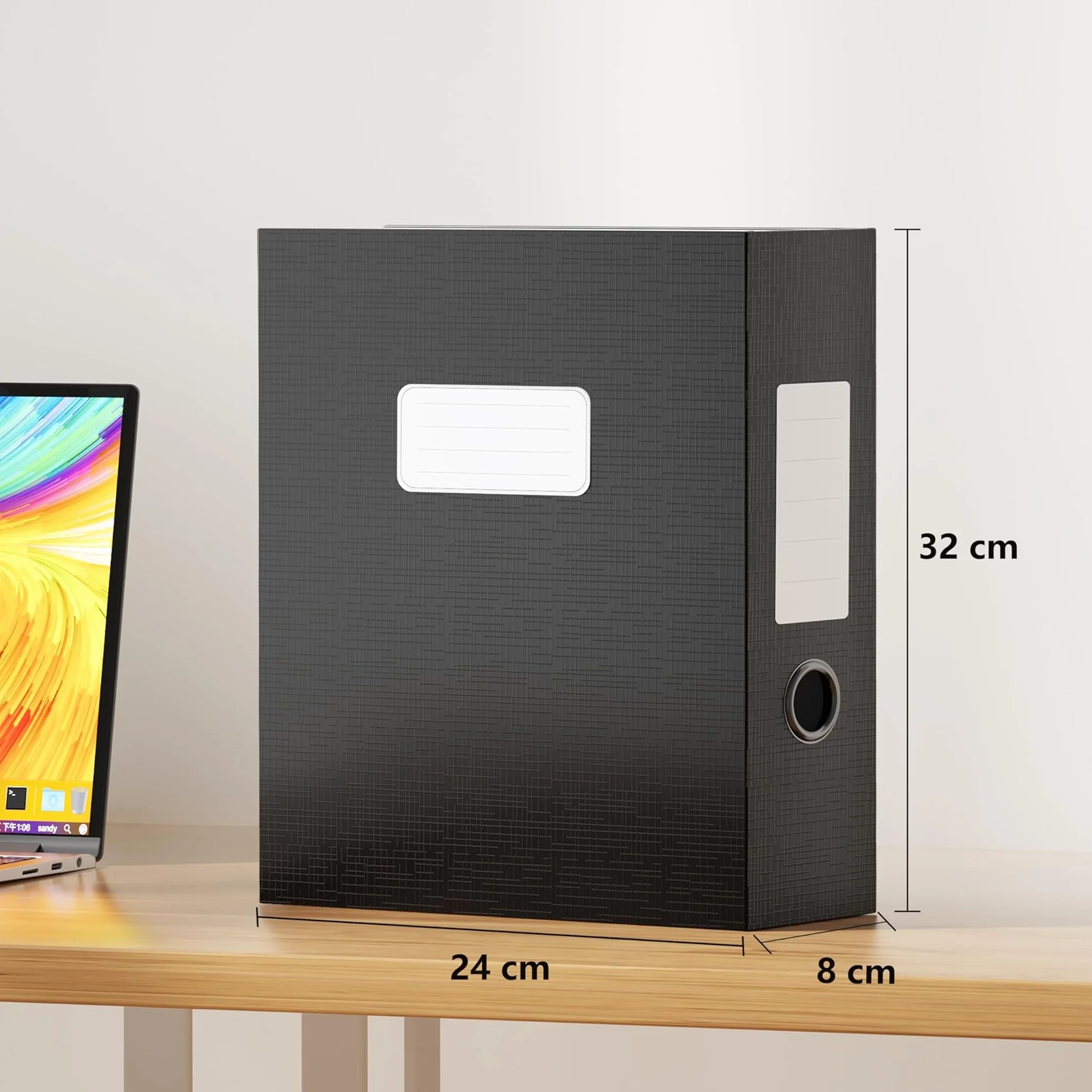 JiaWei Confezione da 3 Pezzi Scatola archivio da con Coperchio Magnetico,Dorso da 80 mm,In Cartoncino Extra Resistente da 1800 g/m²,Etichette con Scomparto Per il Nome DIN A4,32×24×8cm- Noir
