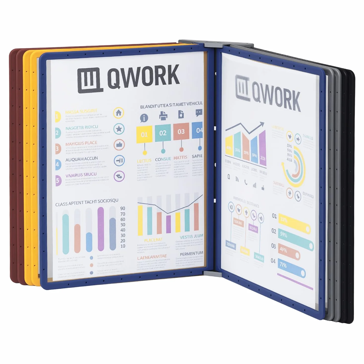 QWORK® Porta documenti da parete magnetico, 10 pannelli A4 neri, con piastra magnetica e viti per 2 metodi di installazione