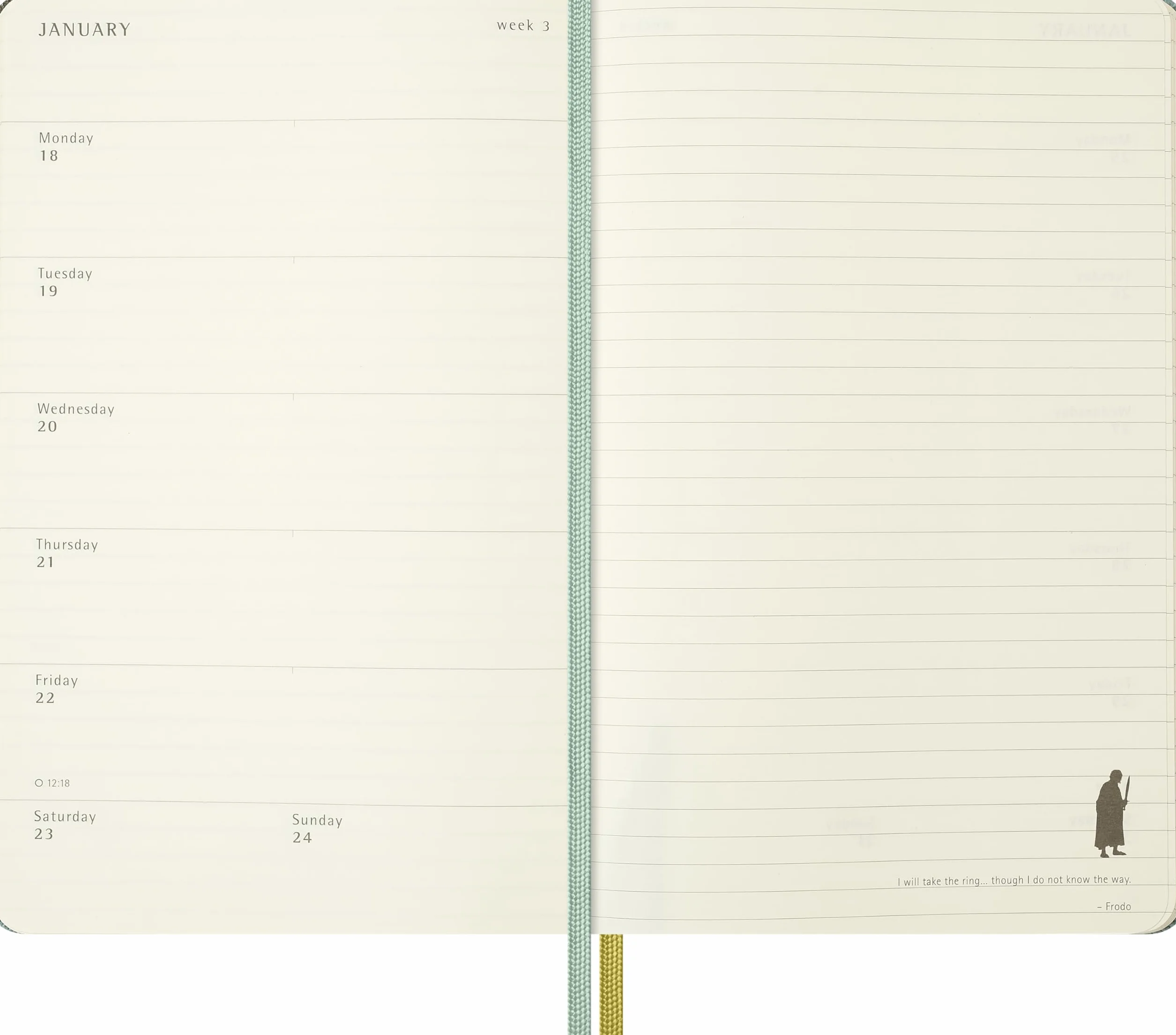 Moleskine Agenda Settimanale 18 Mesi 2026-27, Il Signore degli Anelli, Copertina Rigida in Tessuto e Chiusura Elastica, Legolas e Gimli, Formato Large 13 x 21 cm