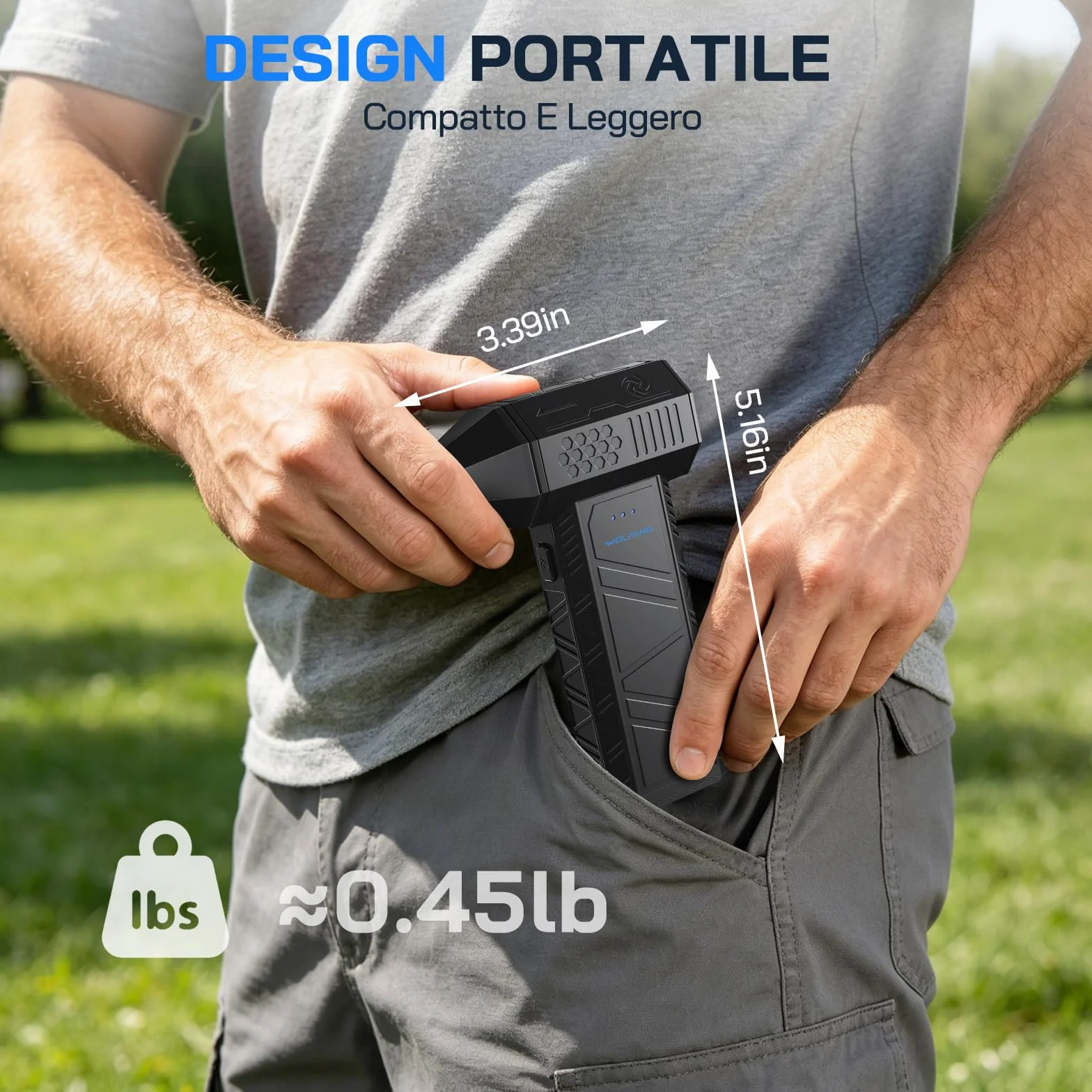 WOLFANG Soffiatore a Batteria, Aria Compressa Elettrico Rimuovi Polvere, Mini Soffiatore Portatile Ricaricabile, Soffiatore Aria Compressa Elettrico 110000 RPM con 3 Velocità