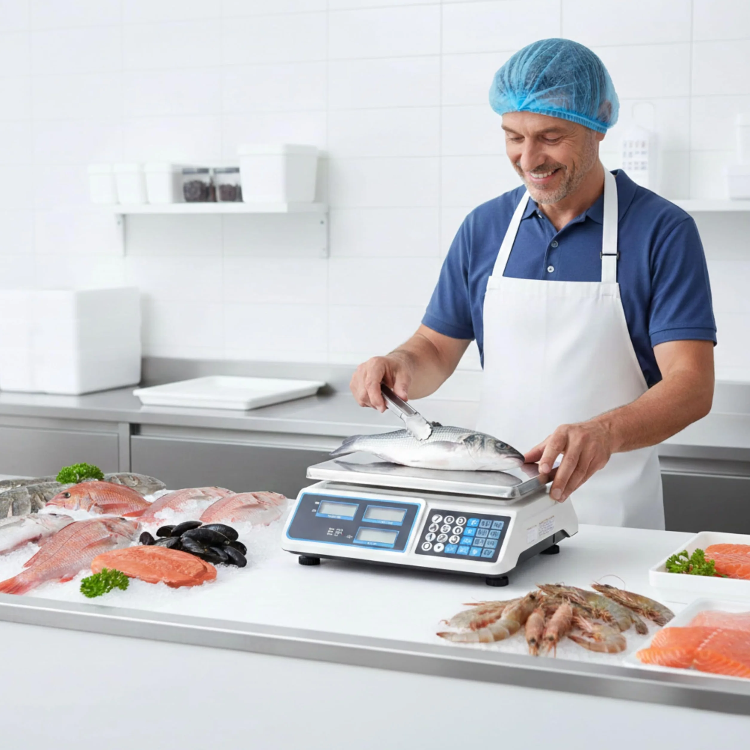 Yasta Bilancia Professionale Digitale da Banco 40kg, Alta Precisione 2g, per Alimenti e Pacchi, 7 Memorie Prezzi, 6 Display LCD Retroilluminati, Batteria Inclusa