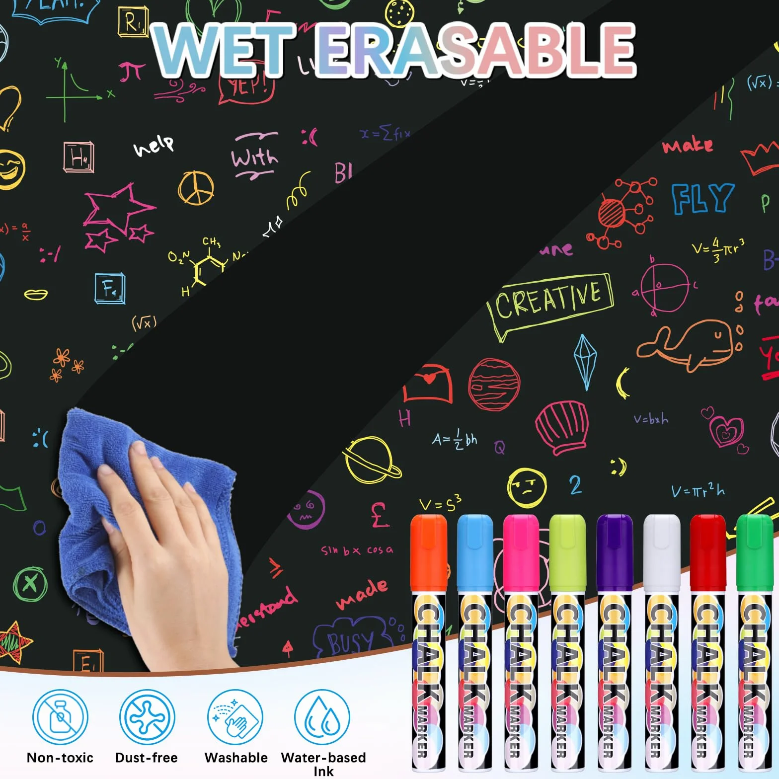 JIANTA Penne a Gesso Liquido Jumbo 8 Colori Gessetti Lavabili per Finestra 10mm Pennarelli per Lavagna