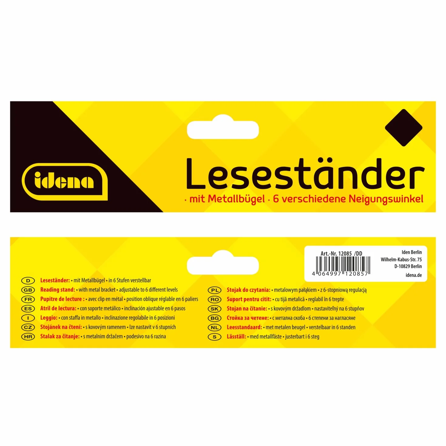 Idena 12085 Supporto di lettura con manico in metallo nero