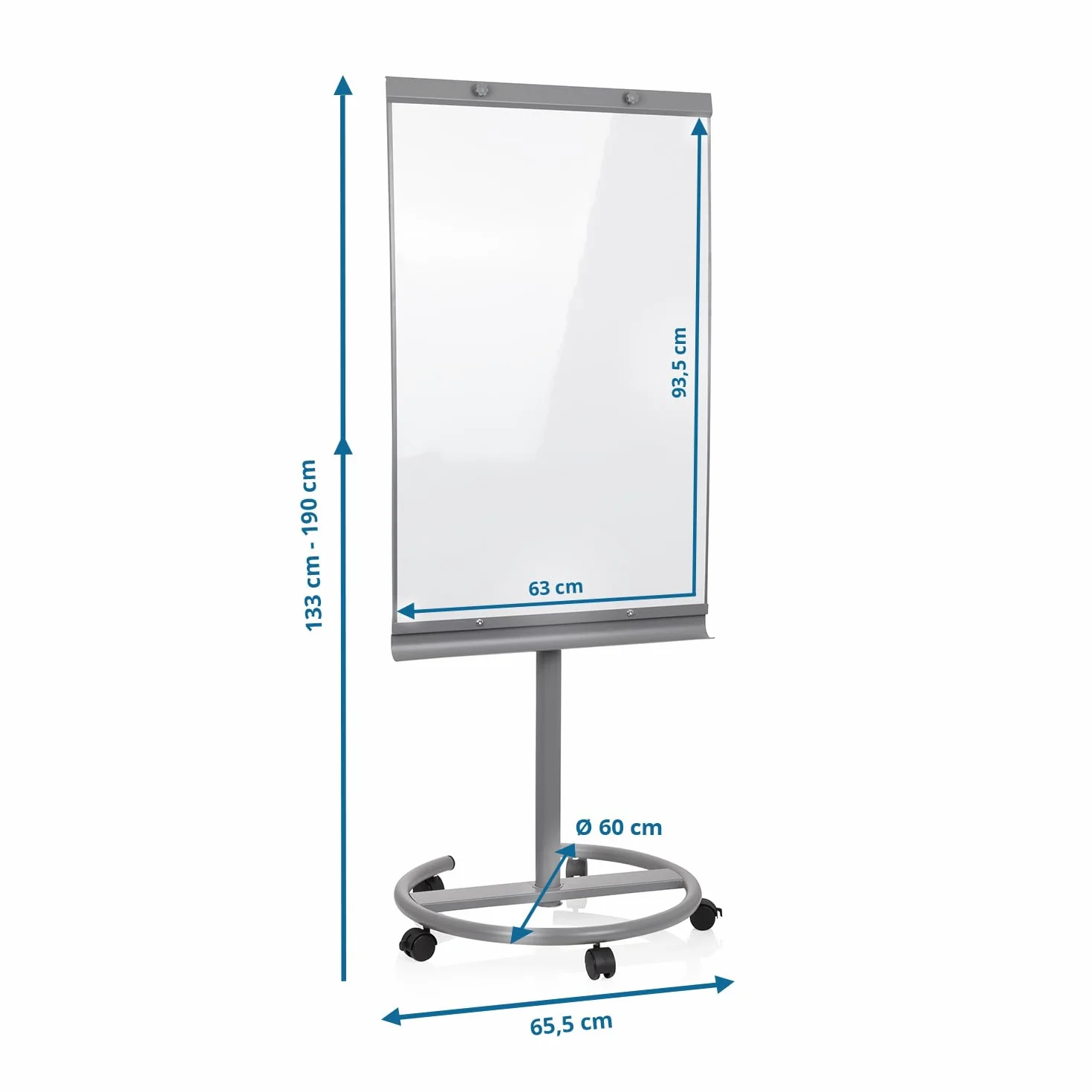 HJH Office 830023 - Lavagna mobile 2 in 1, con supporto, regolabile in altezza e inclinabile, 93,5 x 63 cm, colore: Argento