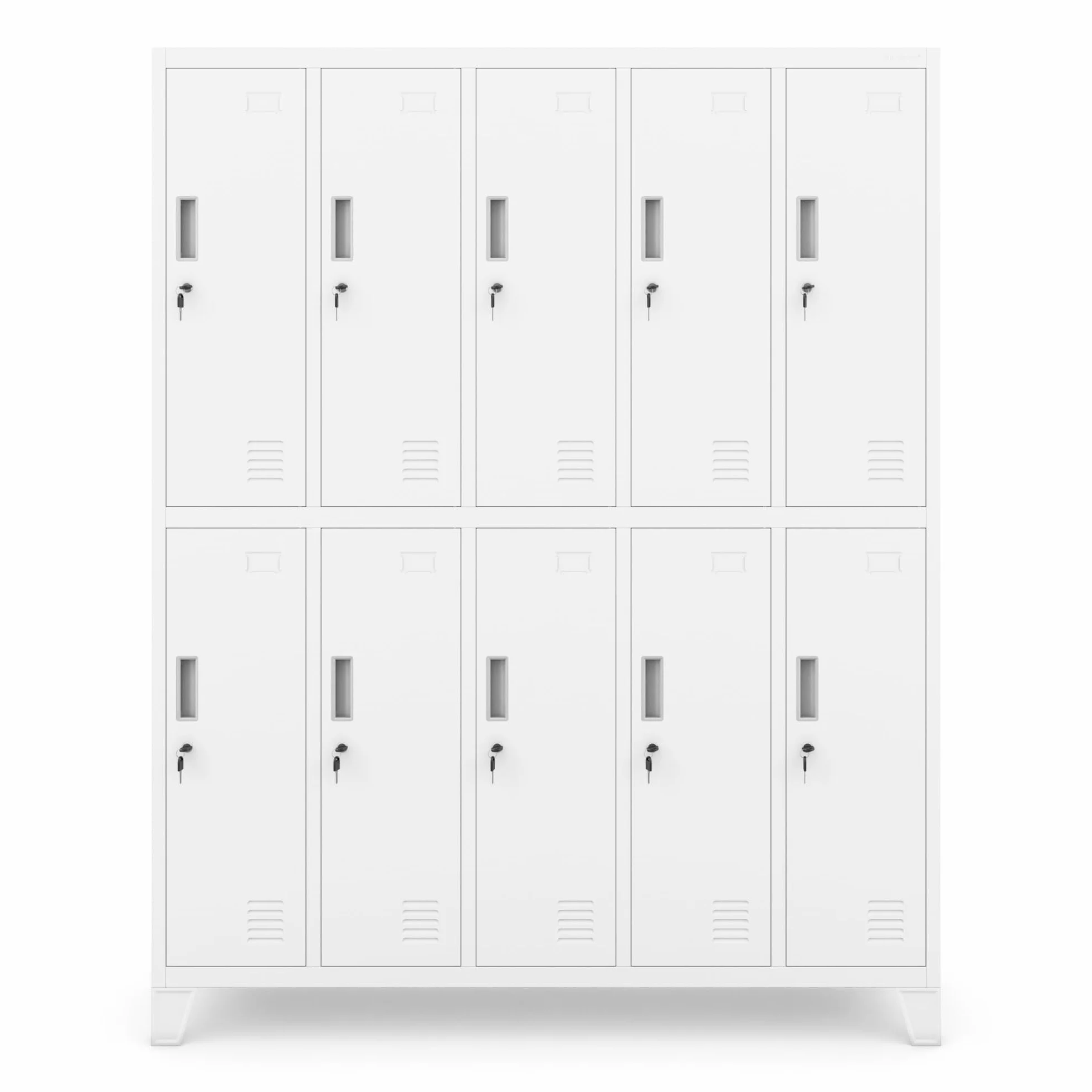 Jan Nowak Armadietto spogliatoio Armadio metallico con 10 Scomparti Fessure di ventilazione Rivestimento in polvere 172 cm x 136 cm x 45 cm (Bianco)