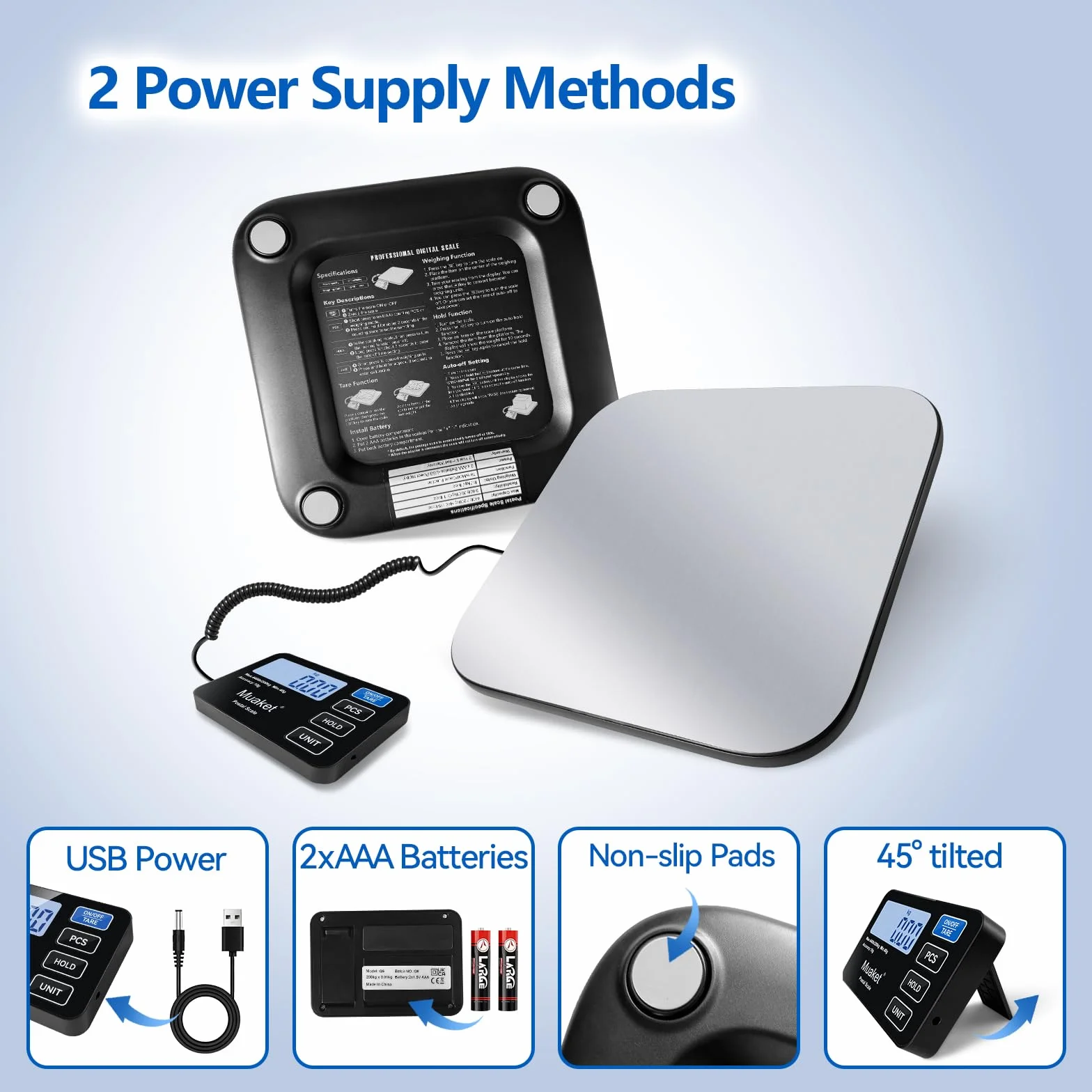 200kg/10g Bilancia Pesa Pacchi Digitale con Funzione di Mantenimento e Tara | Bilancia Postale con Batterie e Cavo di Ricarica, Bilancia Pacchi con Display LCD, 4 Unità per Magazzini, Bagagli e Magazzini