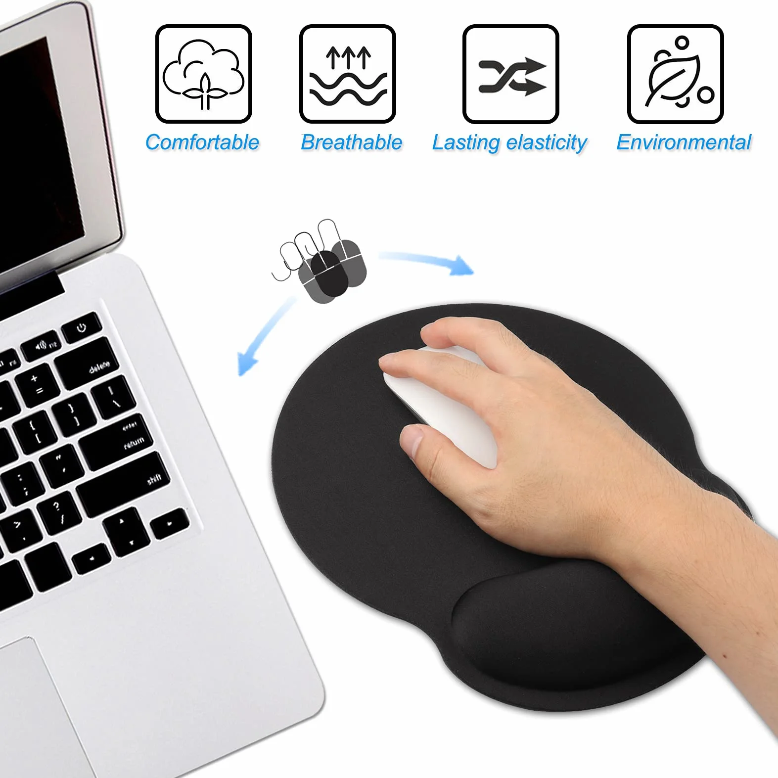 Podkładka pod mysz ergonomiczna z pianki memory z podpórką pod nadgarstek - czarny