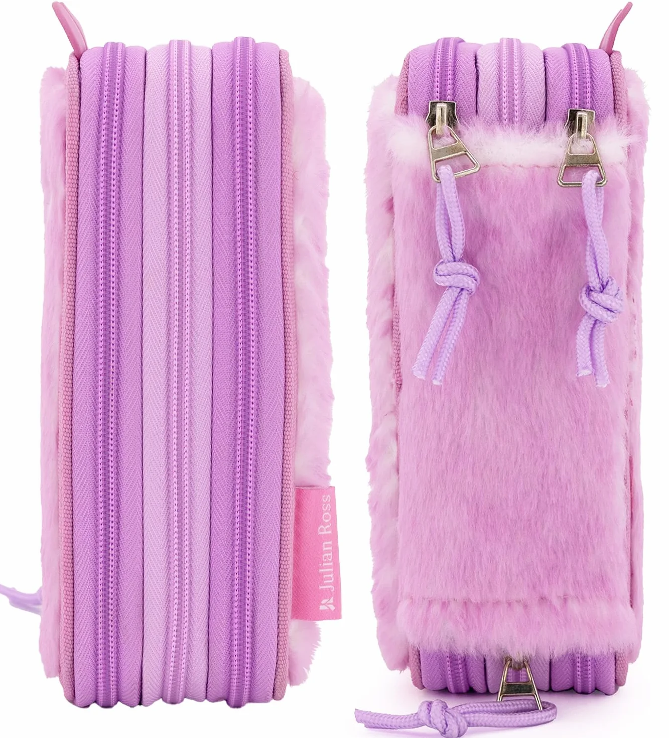 Julian Ross Astuccio 3 Scomparti Fluffy 45 Pezzi, Penne Gel Cancellabili, Colla, Forbici, Pastelli 4.0, 3 Zip, Bambina, Scuola, Orsetto Rosa