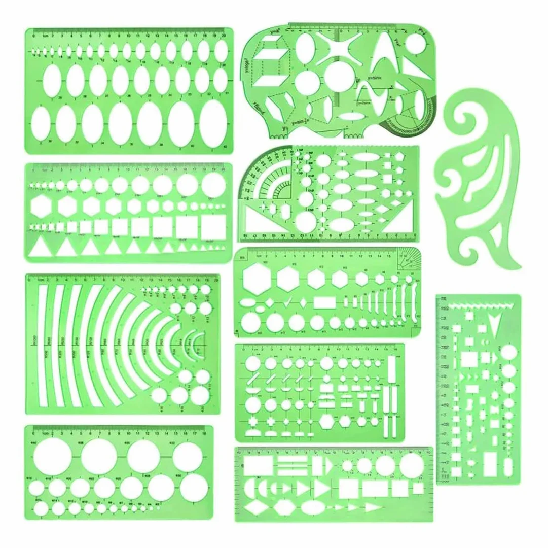 11 Pezzi Modelli di Disegni Geometrici per Disegno Ingegnere Materiale Scolastico