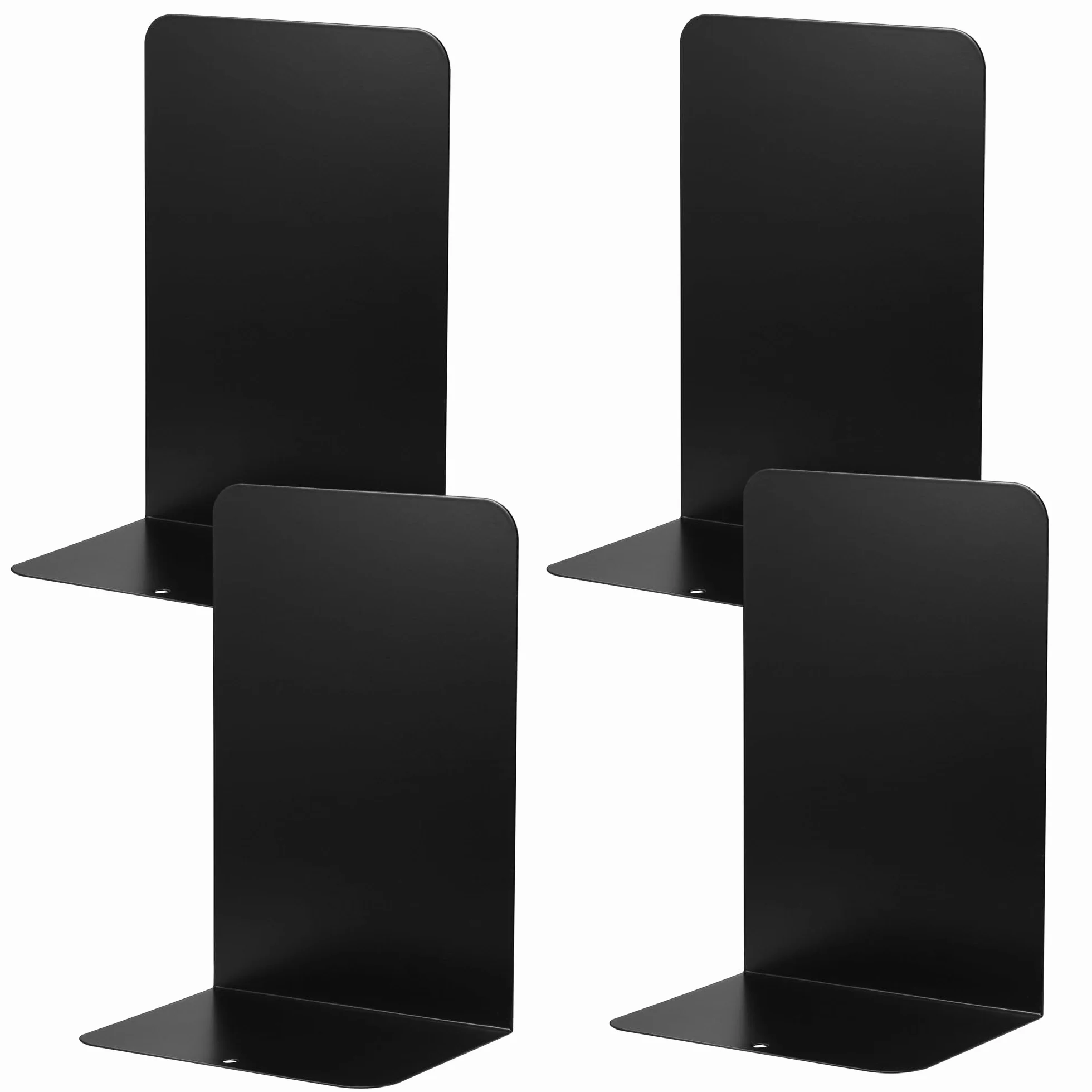 Fermalibri in Metallo Antiscivolo 2 Paia 4 Pezzi 10x13x20 cm per Mensole Ufficio Casa Scuole Nero
