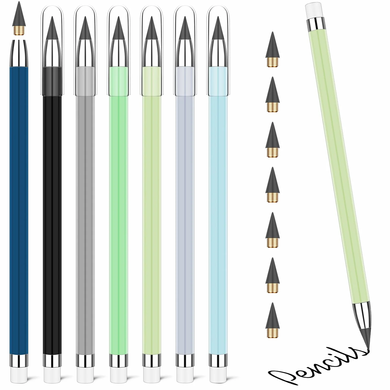 Vicloon Matite perpetue con gomma 7 pezzi punte di ricambio per scrivere e disegnare