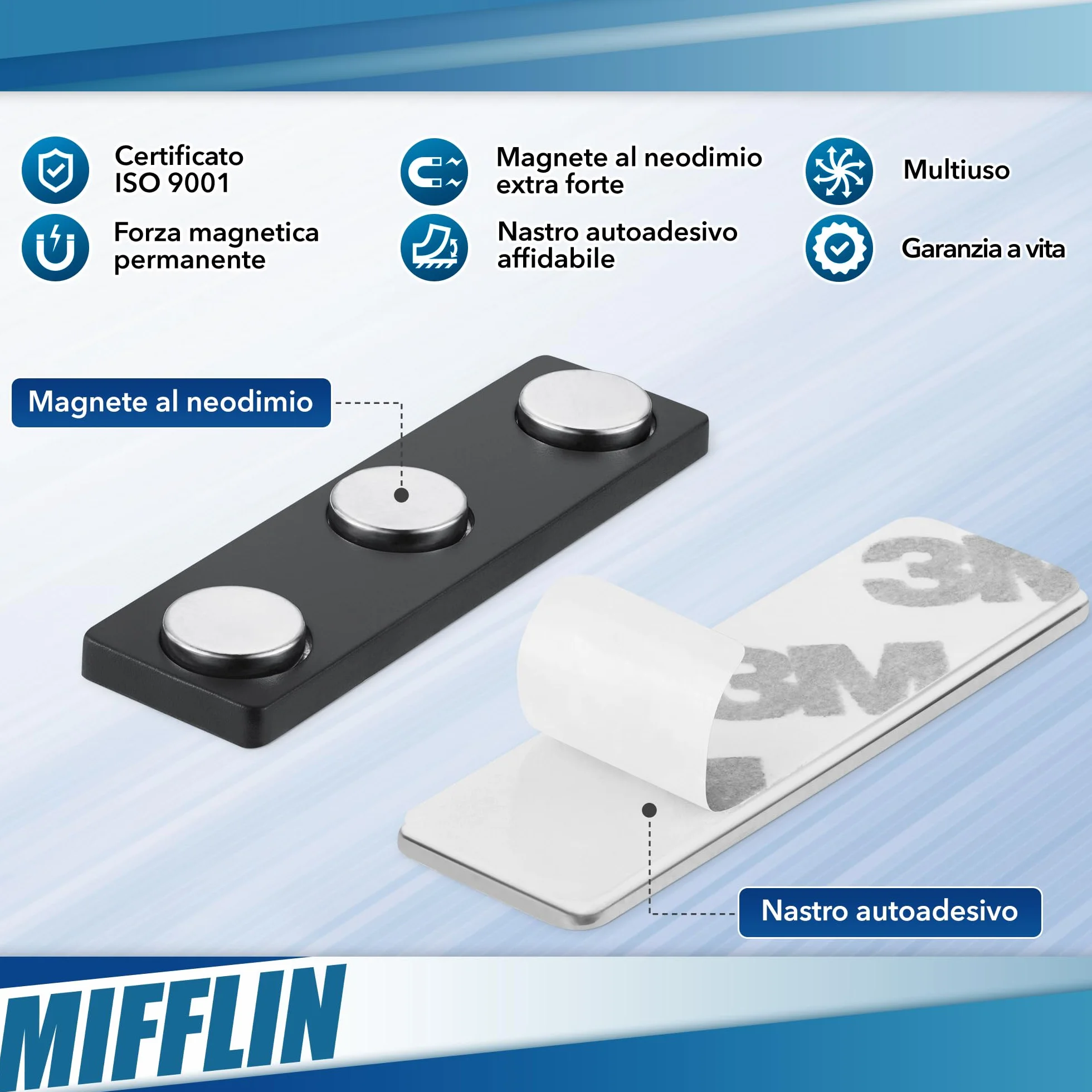 Magneti per targhette identificative Mifflin 10 badge 44,5 x 12,7 mm neodimio extra forti