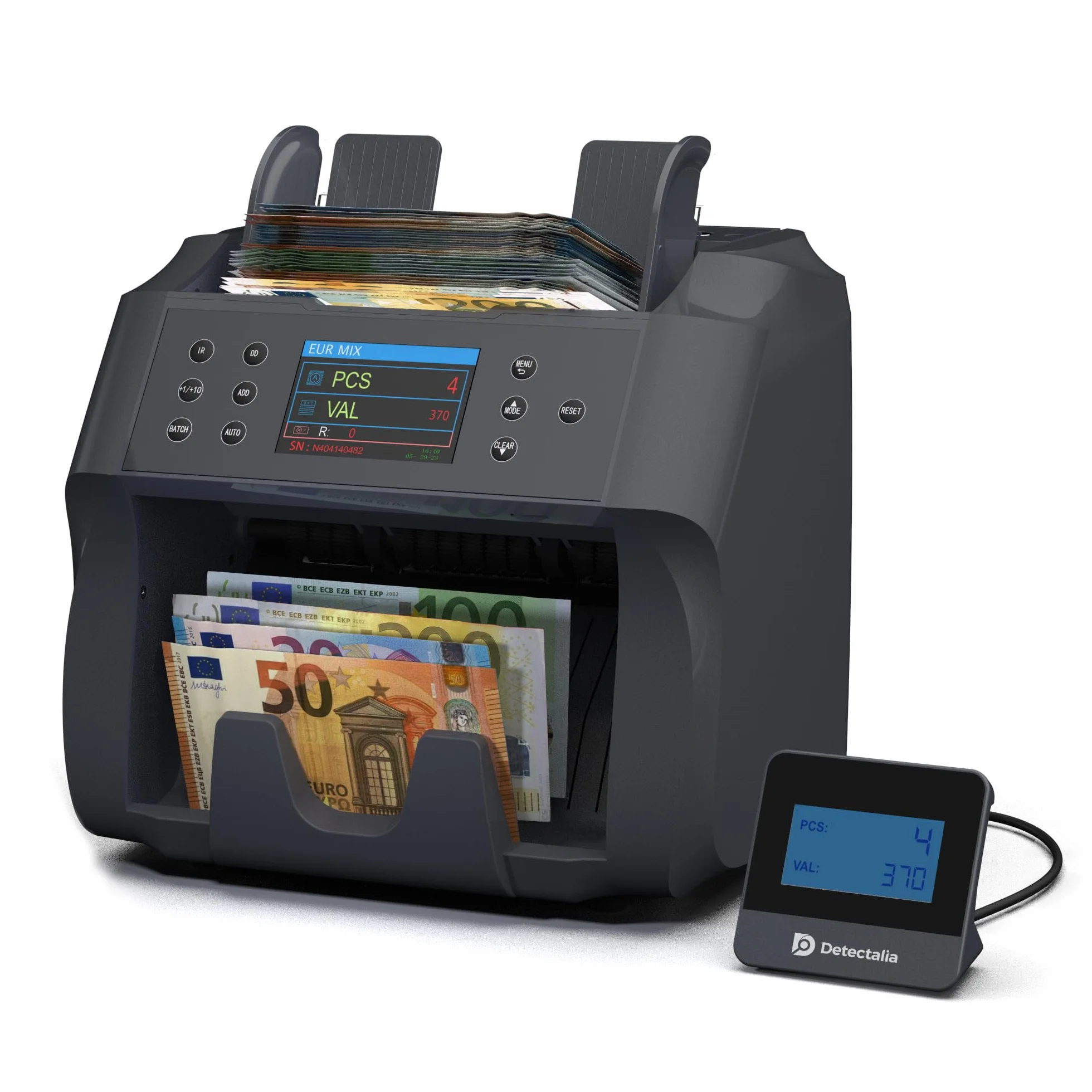 Detectalia V500 - Conta banconote professionale con funzione di valore per banconote miste - 5 valute EUR, GBP, USD, CAD, MXN - 2 Sensore CIS e riconoscimento numeri di serie