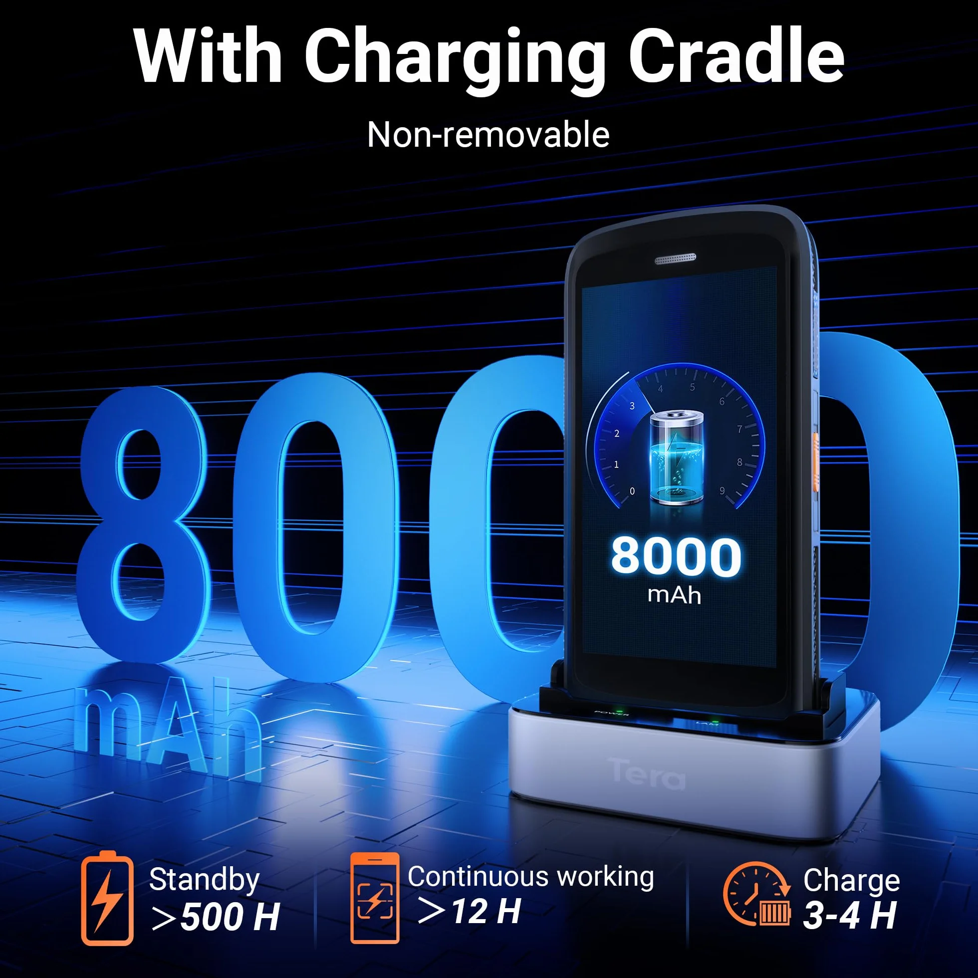 Tera Android 13 Barcode Scanner PDA: 8000 mAh Grande batteria 4G + 64GB con stazione di ricarica, impugnatura a pistola, computer portatile 5,2" Full-Touch Screen Motore di scansione 2D ad alte