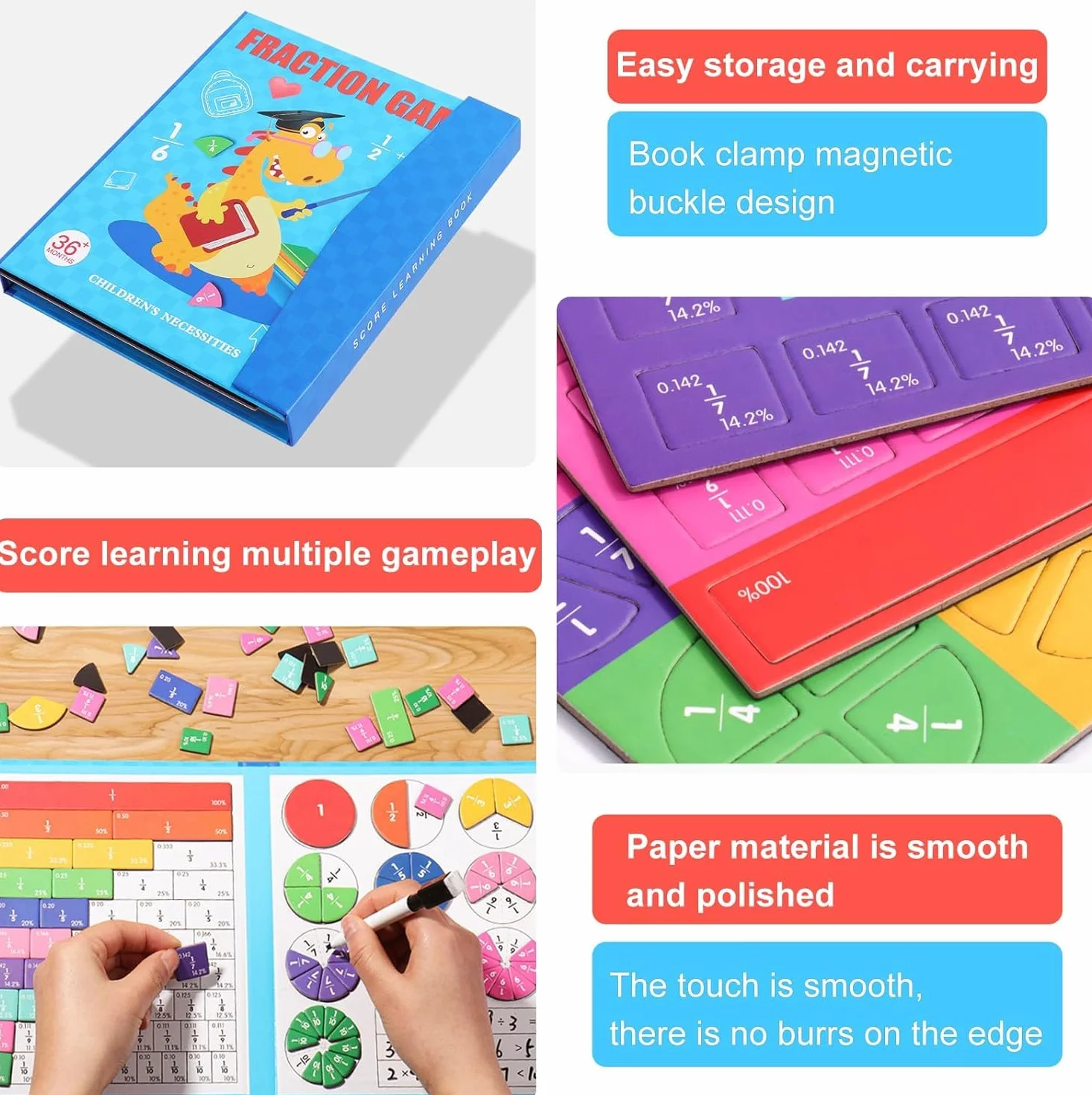 Puzzle Educativo Sulla Frazione Magnetica, Piastrelle Magnetiche Frazioni, Matematica Montessori Primaria, Set per Bambini