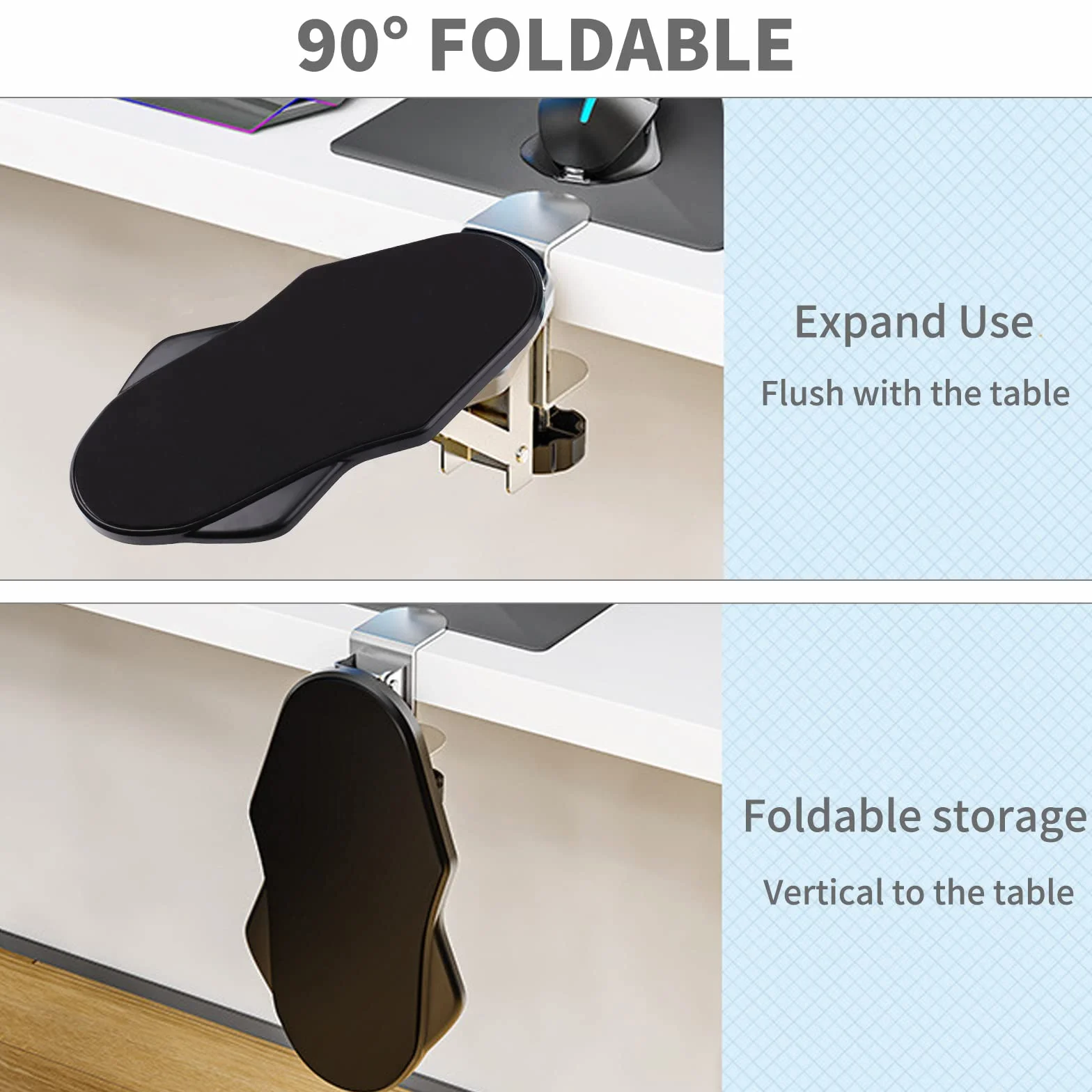 Supporto per Bracciolo da Scrivania Ergonomico Rotante a 180°, Regolabile per Ufficio, Nero