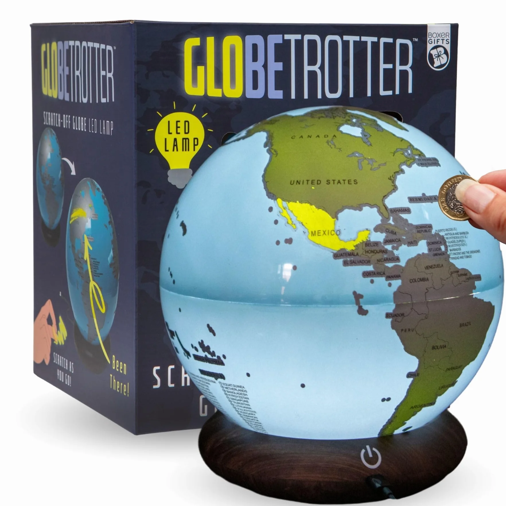 Boxer Gifts Globe Trotter - Mappa del mondo da grattare con luci LED, regalo unico per viaggiatori, camper e furgoni
