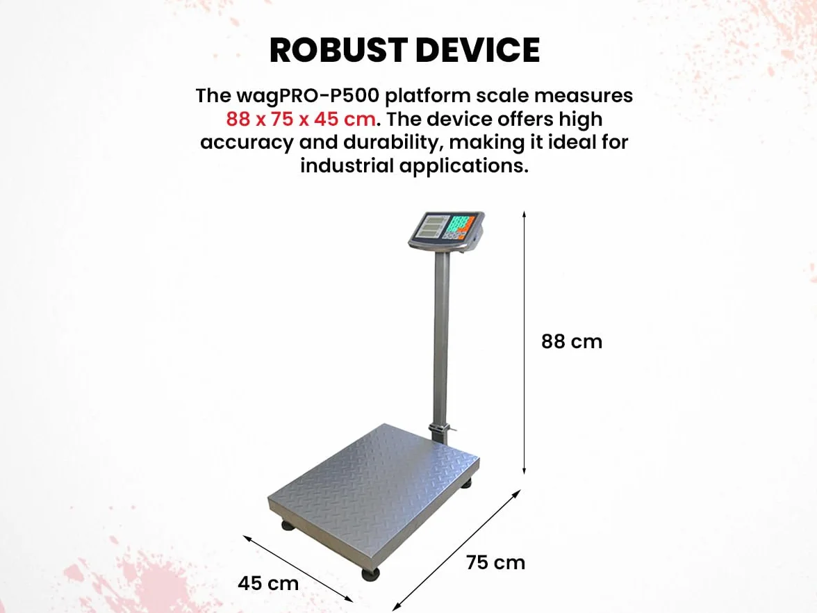 Piattaforma, Bilancia da Magazzino, Portata Fino a 500 kg, Display LCD, Precisione +/- 200 g, Taratura, Dimensioni Piattaforma 60 x 45 cm, Unità di Somma, HDWR wagPRO-P500