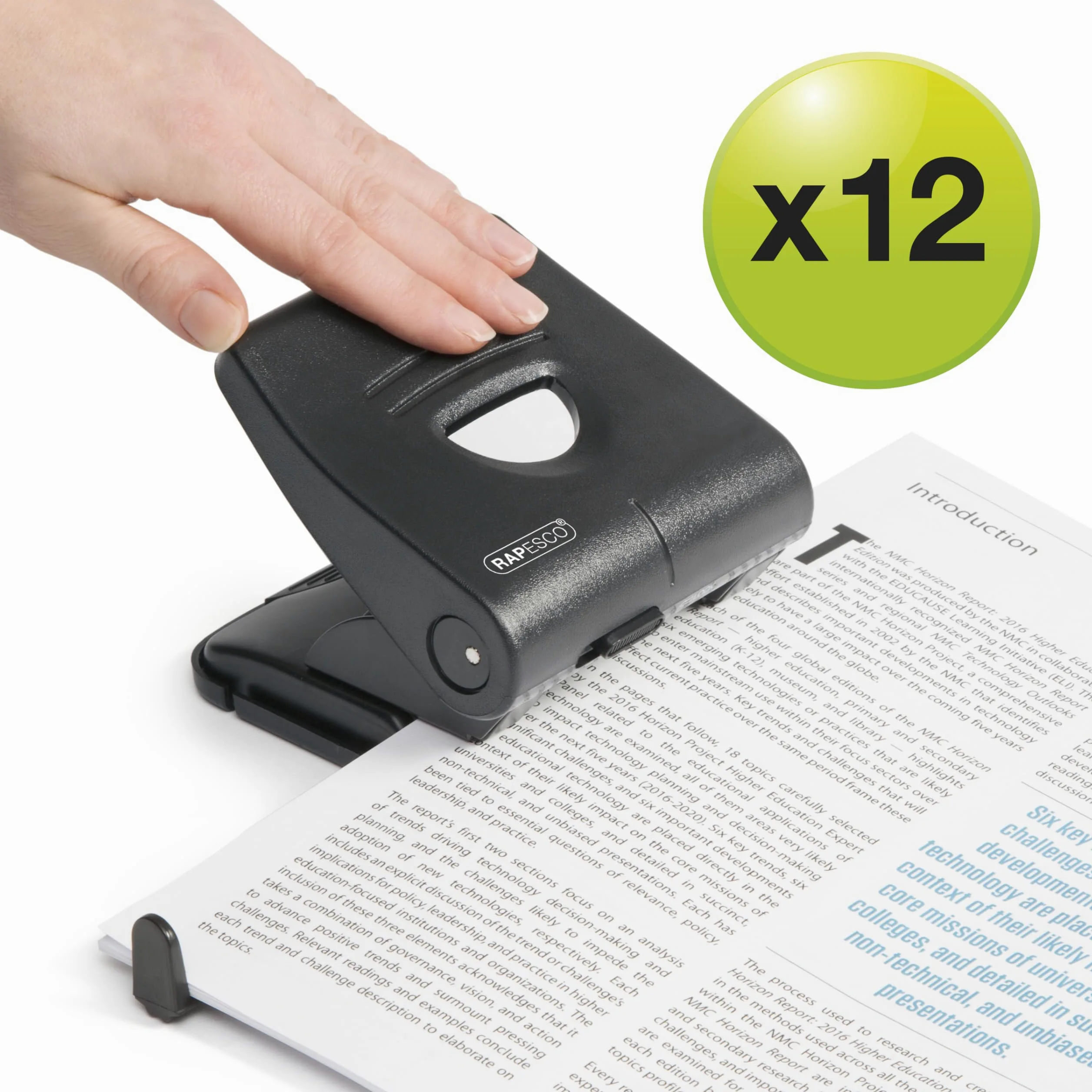 Rapesco PF827PB2T Confezione Business: 827-P Perforatrice a 2 Fori, Capacità 30 Fogli, Nero, Confezione da 12