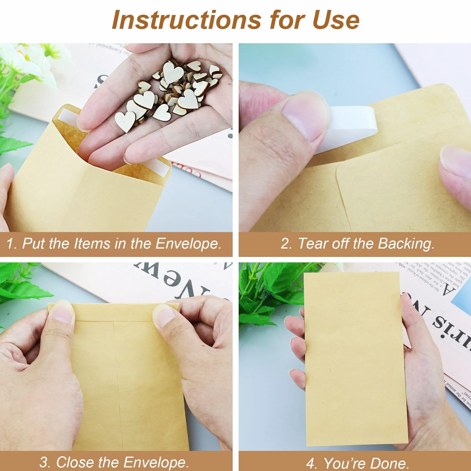 Buste in carta kraft 16,5 x 10 cm autoadesive 50 pezzi per semi denaro regali