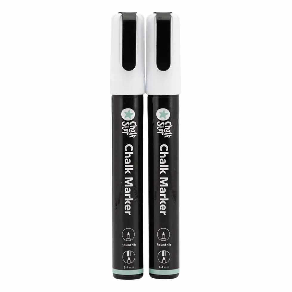 SECURIT Chalk Star 2 szt. pisaki do kredy płynnej białe do tablic, okien, szkła – końcówki okrągłe 2-4 mm