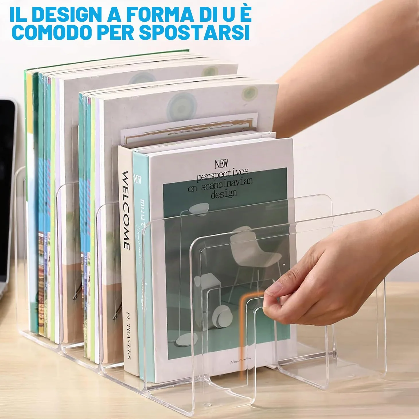 Fermalibri Trasparenti, Fermalibri Colore Trasparente Stile Semplice 4 Scomparti Porta Libri in Materiale Acrilico Per Aula Ufficio