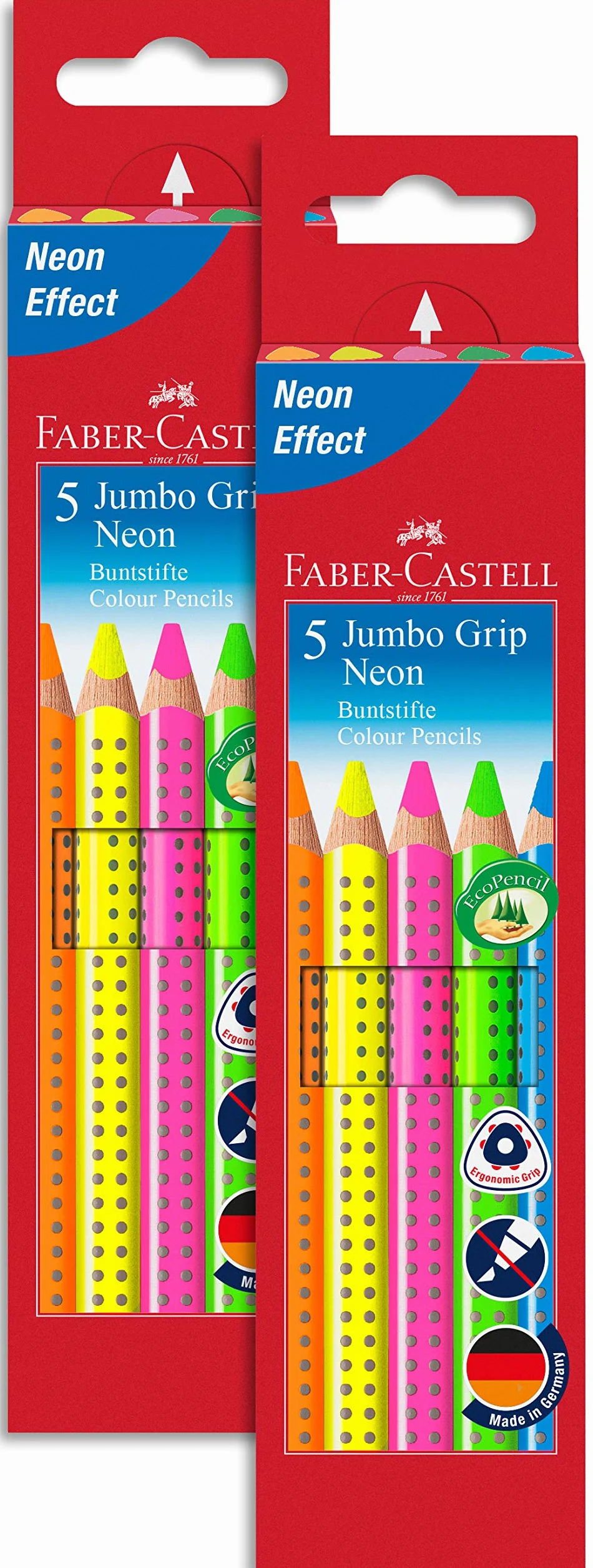 Faber-Castell Lápices de colores neón 5 unidades gruesos agarre ergonómico