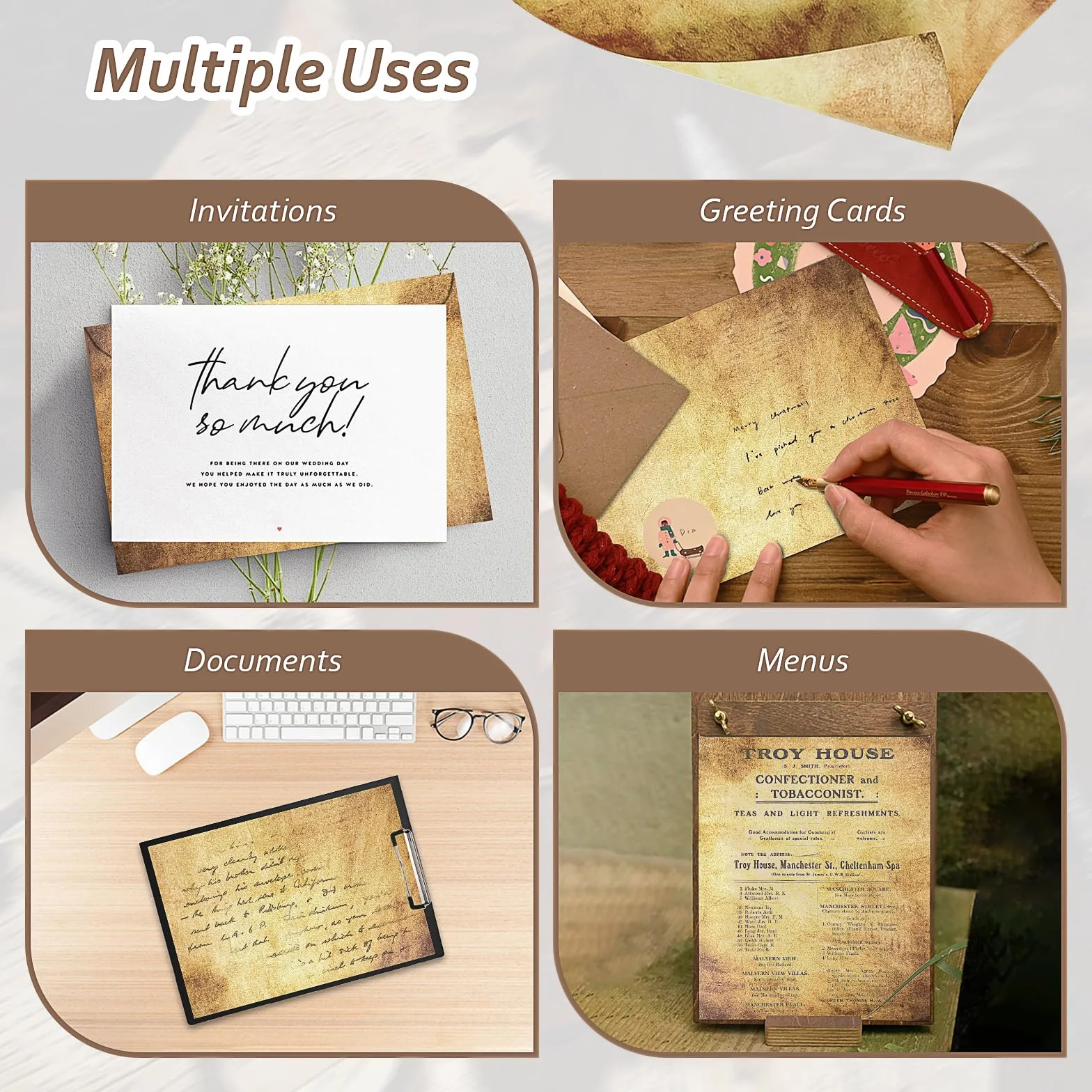 Carta Kraft Antica Vintage Old Paper 50 fogli A4 Doppia Faccia per Scrivere Stampare Invito