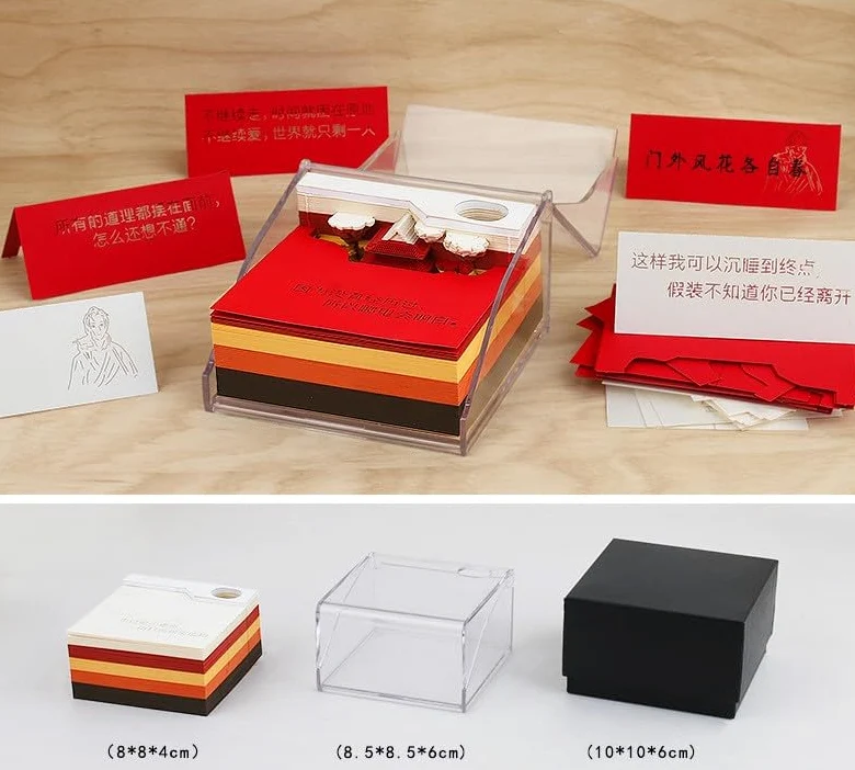 3D Memo pad, Carta Arte Note Adesive Modello Di Costruzione Di Sculture In Carta Fai-Da-Te Adatto per Decorazioni Domestiche con Scatola Di Visualizzazione In Acrilico Trasparente