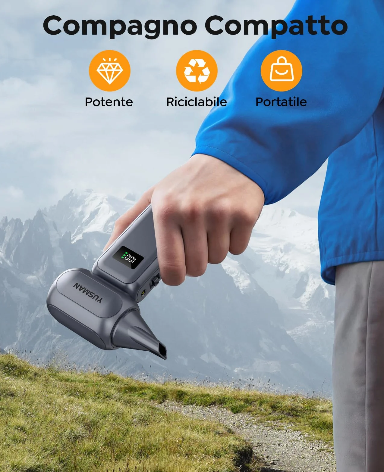 YUSMAN Soffiatore ad Aria Compressa Turbo da 350000 RPM, Soffiatore Elettrico ad Alte Prestazioni con Controllo Velocità 0~100 e Luce LED, Potenza Professionale per Auto, Elettronica e Outdoor