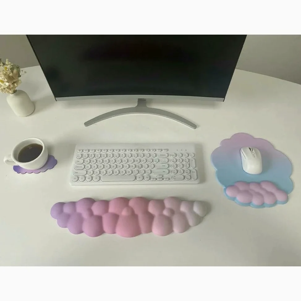 GLDFW Cloud - Supporto poggiapolsi ergonomico in memory foam, base antiscivolo per tastiera e mouse, tappetino per mouse per casa e ufficio