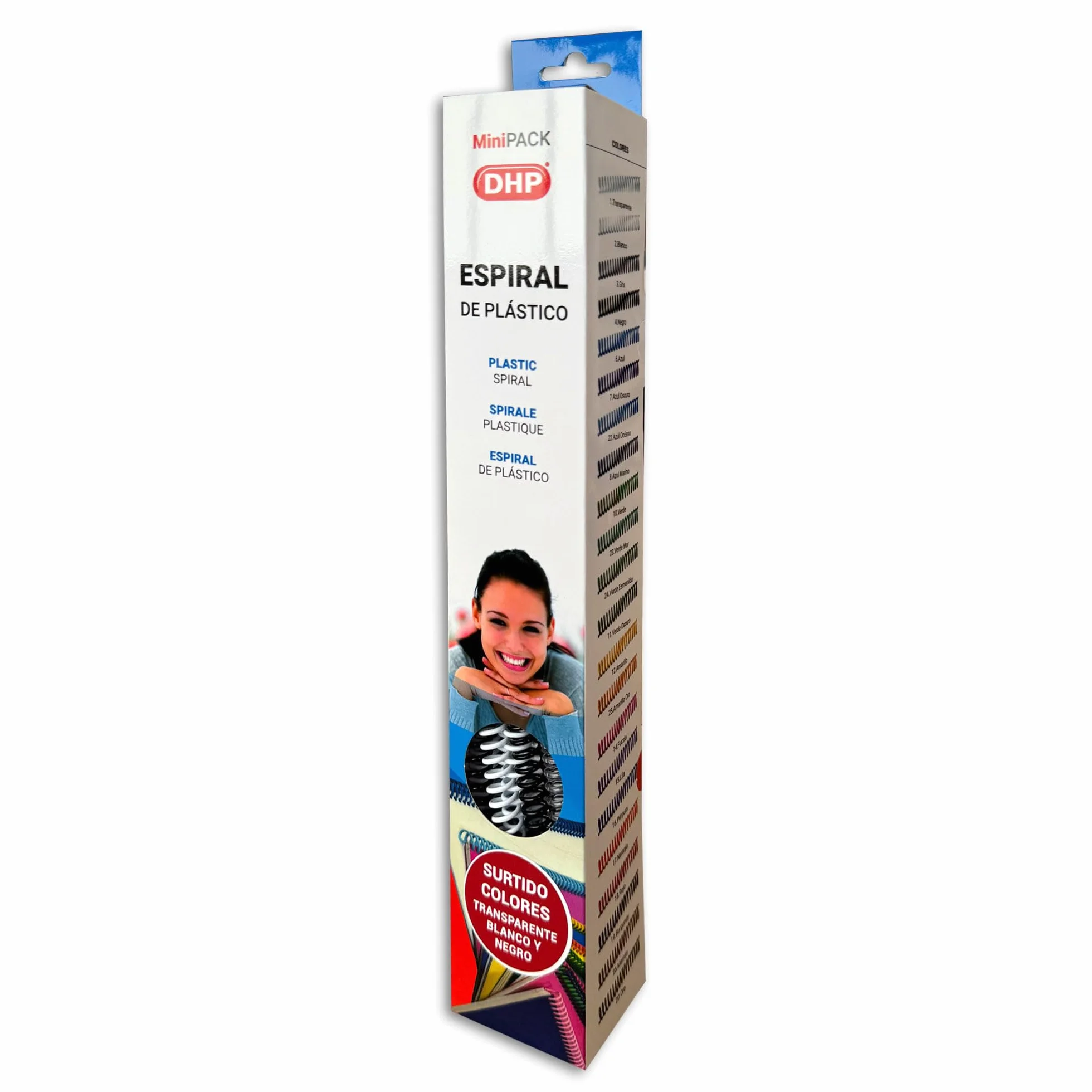 Spirale Plastica 5:1 12 mm A4 MiniPACK Scatola 25 Trasparente Bianco e Nero