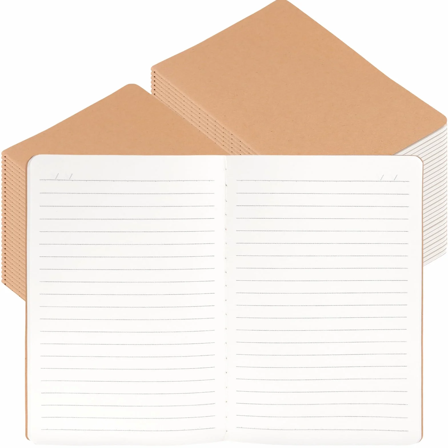 60 taccuini formato A5, a righe, 36 fogli/72 pagine, colore marrone, copertina per appunti, formato A5, 80 g/mq, per ufficio e scuola, 14 x 20,3 cm