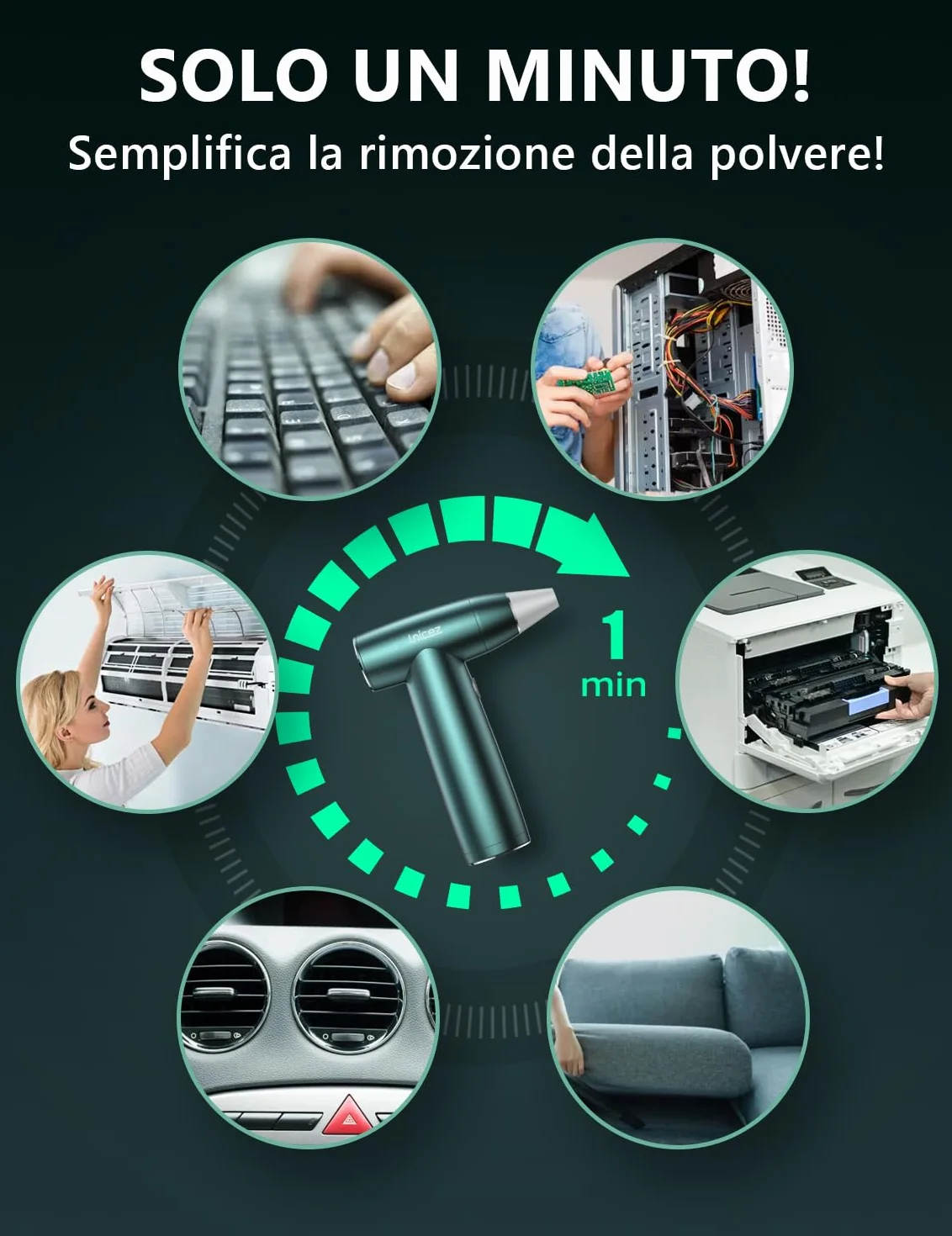 aria compressa elettrico 150000 RPM rimuovi polvere aria compressa 【Potente motore senza spazzole e senza nucleo】 【Elegante tutto in metallo】air duster un'alternativa all' aria compressa spray per pc