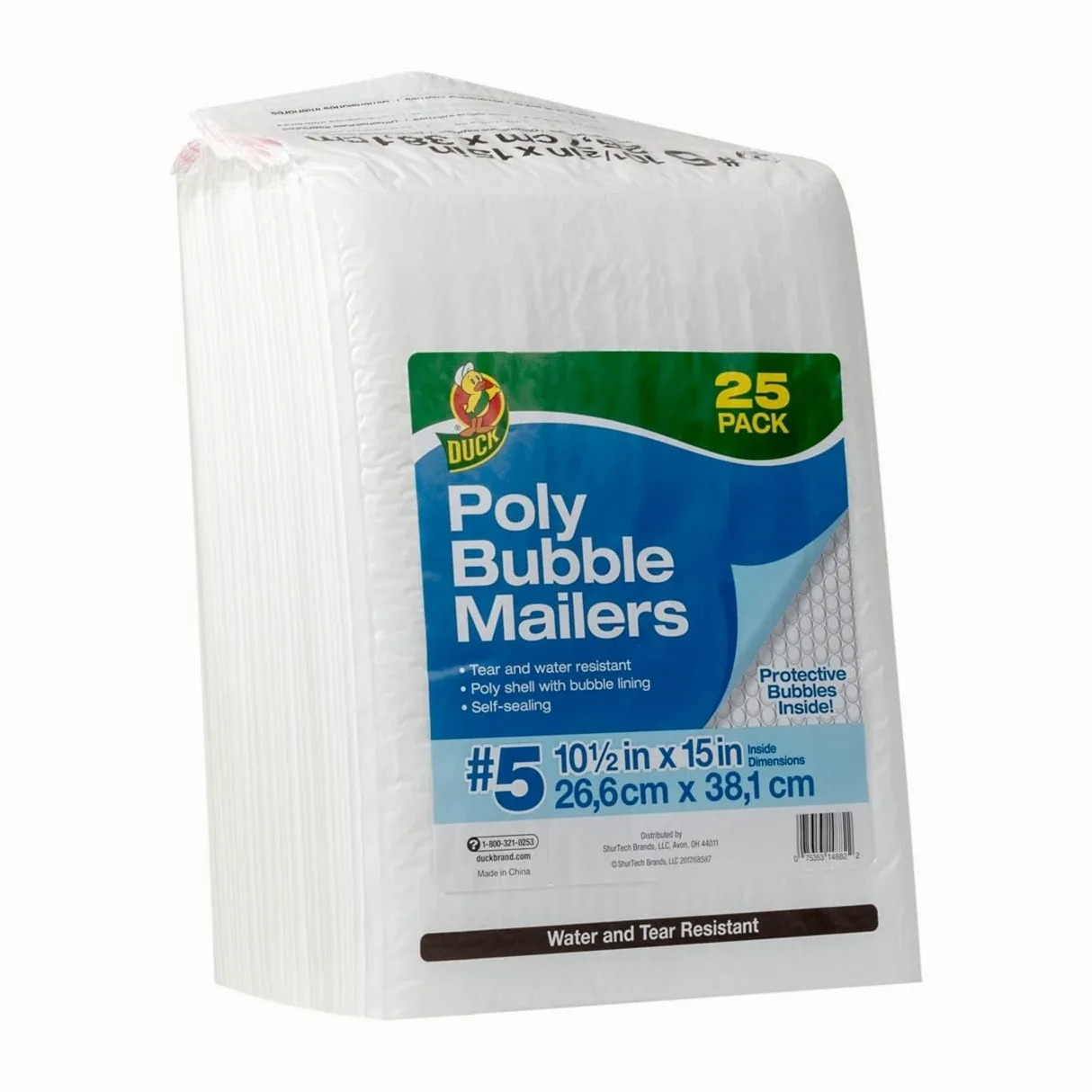 Duck Brand #5 Poly Bubble Mailer - White, 25/pk, 10.5" x 15"