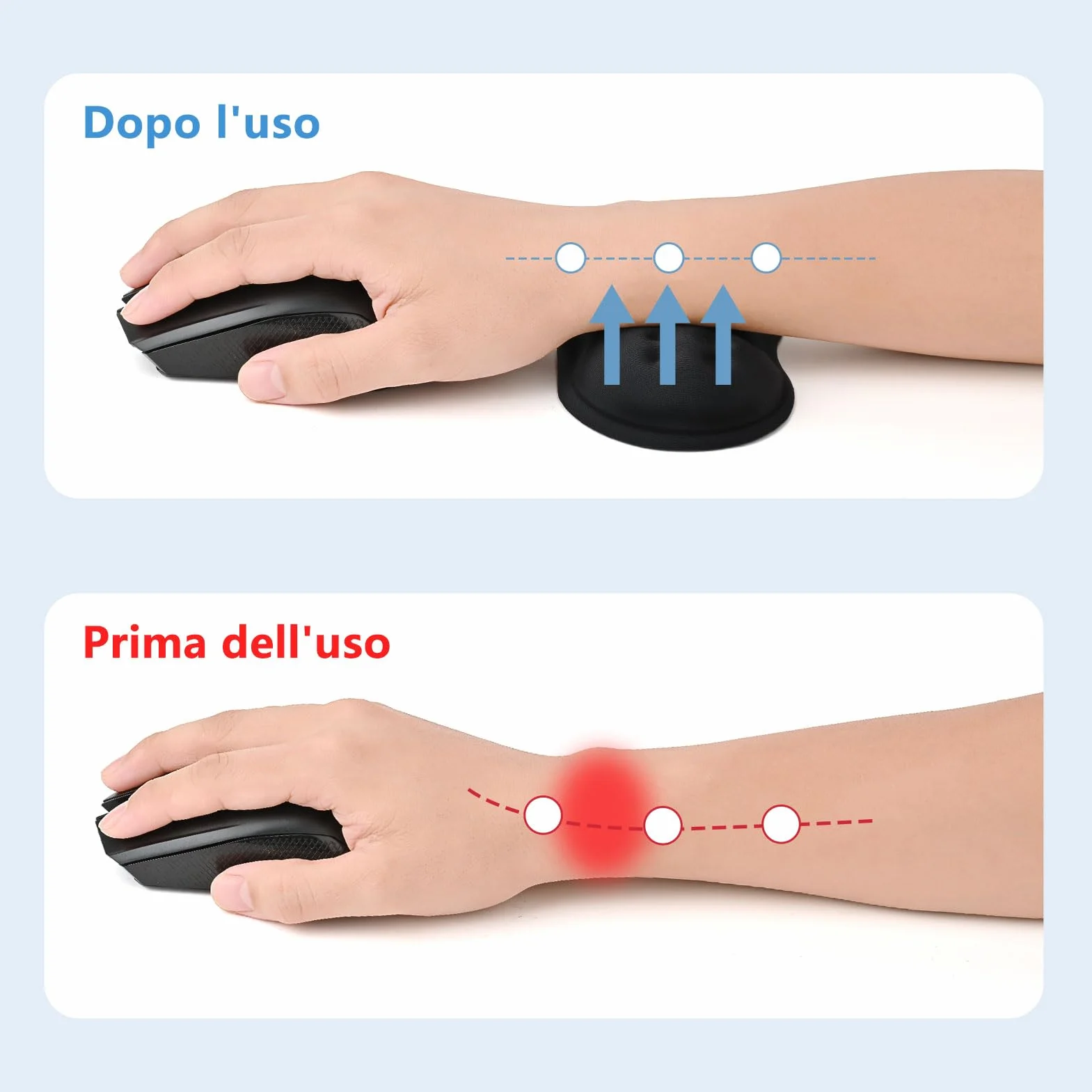 Poggiapolsi Mouse in Memory Foam Ergonomico Antiscivolo Nero