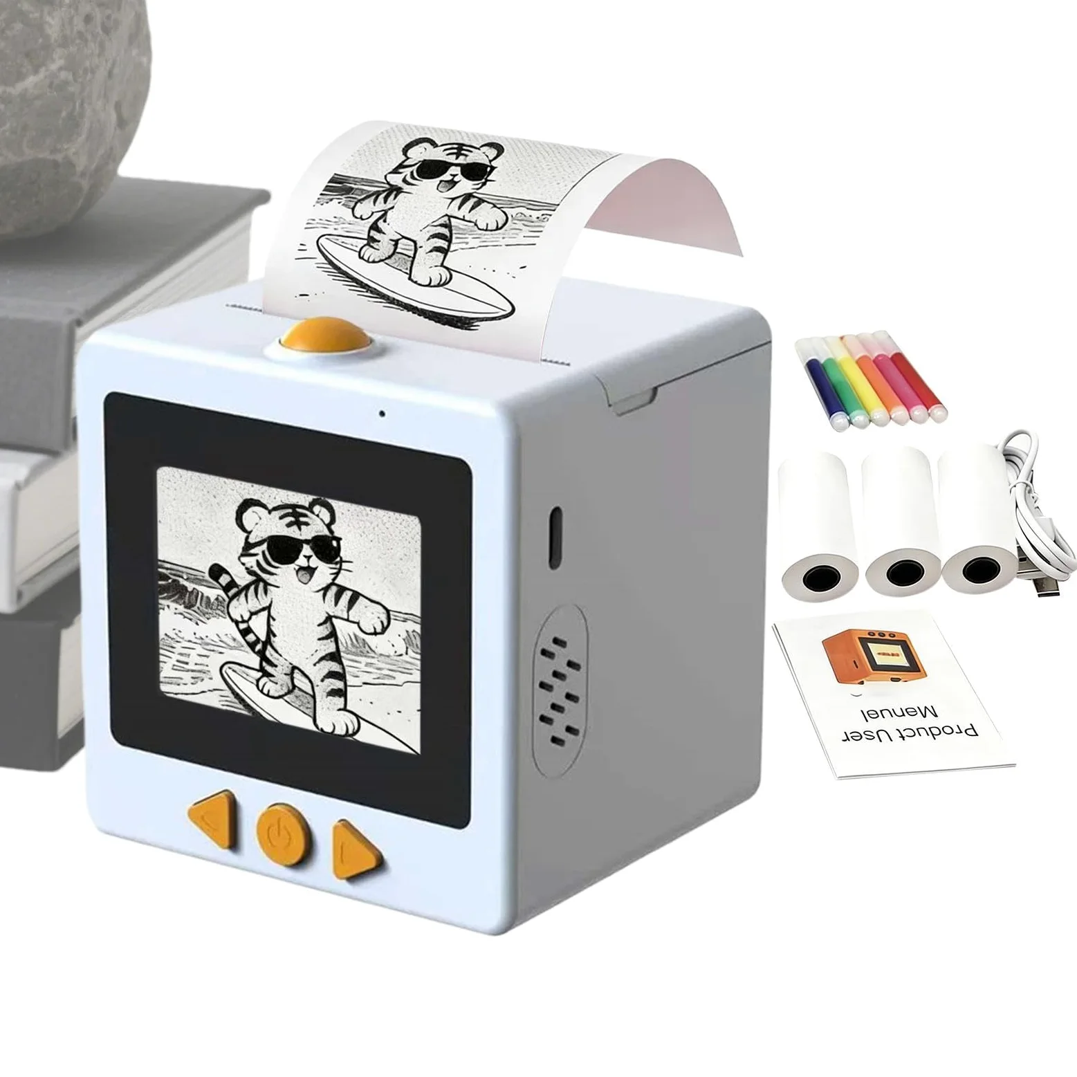 Smart AI Voice Sticker Printer, mini etichettatrice termica con display | scatola portatile per stampa di etichette senza inchiostro, per diari, artigianato, studio e progetti fai da te, 3 rotoli di