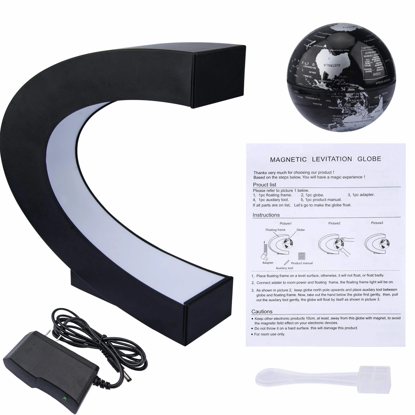 Globo C Magnetico Mappamondo Luminoso levitazione Magnetica a Forma di Sfera Galleggiante Globe World Map Regalo Galleggiante LED-Casa,Ufficio,Scrivania da Classe,d'Affari Decorazione