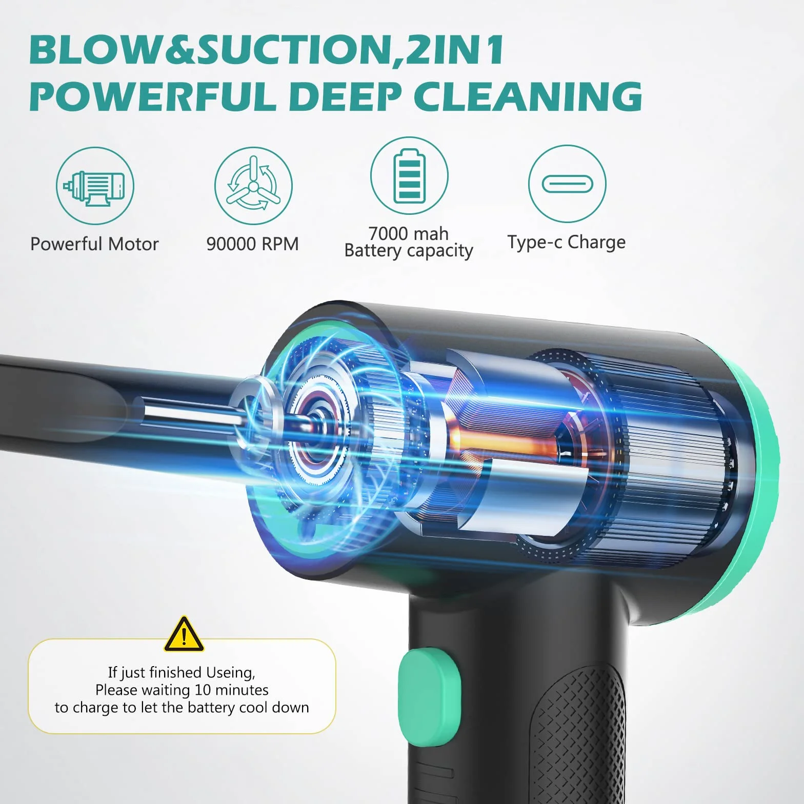 2 in 1 Aspirapolvere Per Computer e Elettrico Rimuovi Polvere,90000RPM Aria Compressa Senza Fili spray e 12Kpa Mini Aspirapolvere (3 Velocità, 7000mAh,Con Luce a LED) perTastiera,PC,Pulizia Casa,Auto