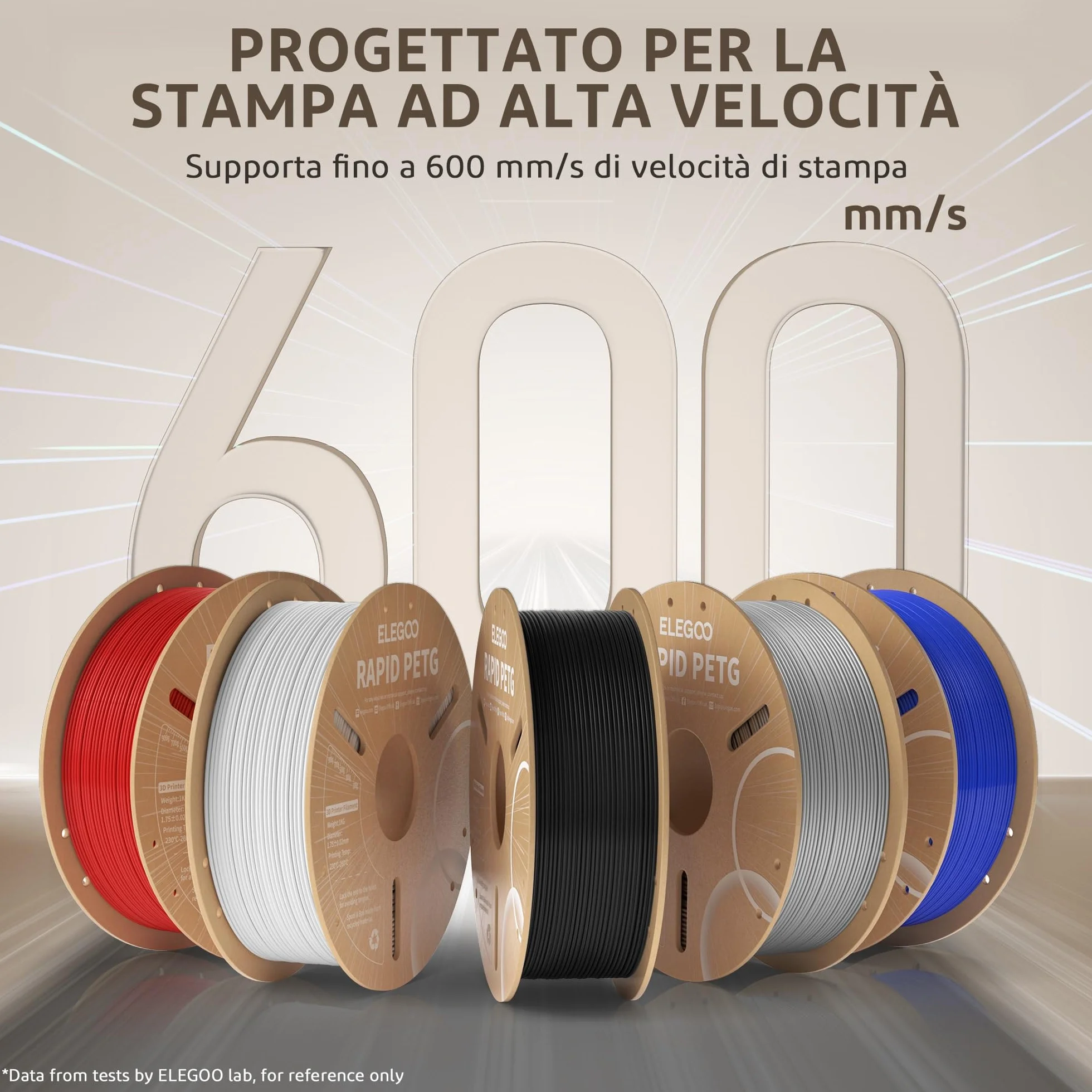 ELEGOO Rapido Filamento PETG 1,75 mm 1 kg Alta Velocità 30-600 mm/s per Stampante 3D FDM Nero