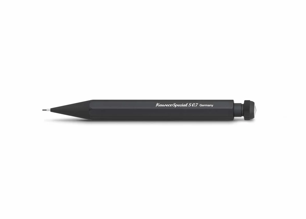 Kaweco SPECIAL S Portamine 0,7 I in alluminio di alta qualit? con otto spigoli ottogonali, portamine da 10,5 cm, penna a pressione ricaricabile, nero con gomma