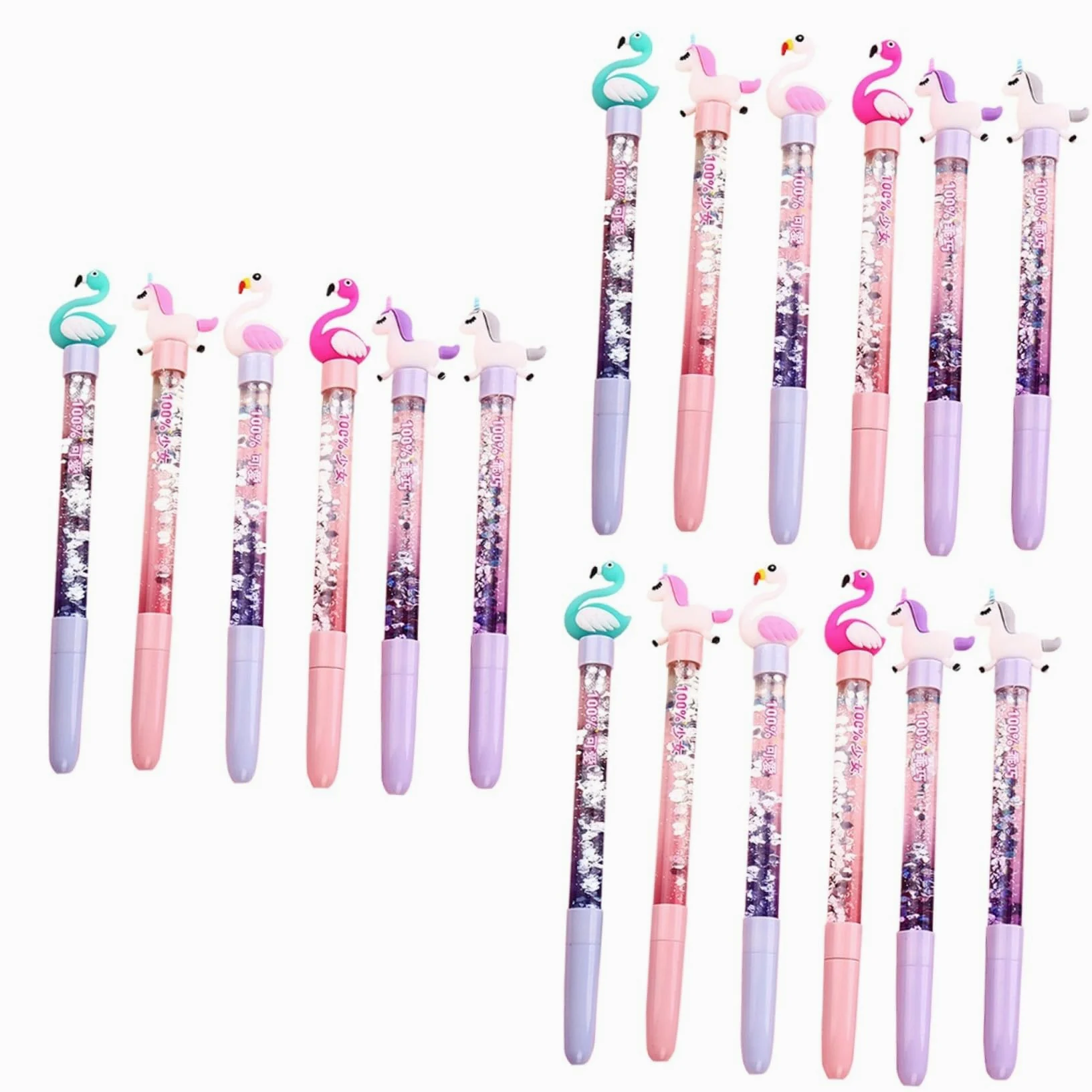 NUOBESTY 18pezzi Penne Gel Creative Cartoon Con Flusso Di Quicksand Design Unicorno e Cigno Per Cancelleria Scolastica Scrittura e Confortevole