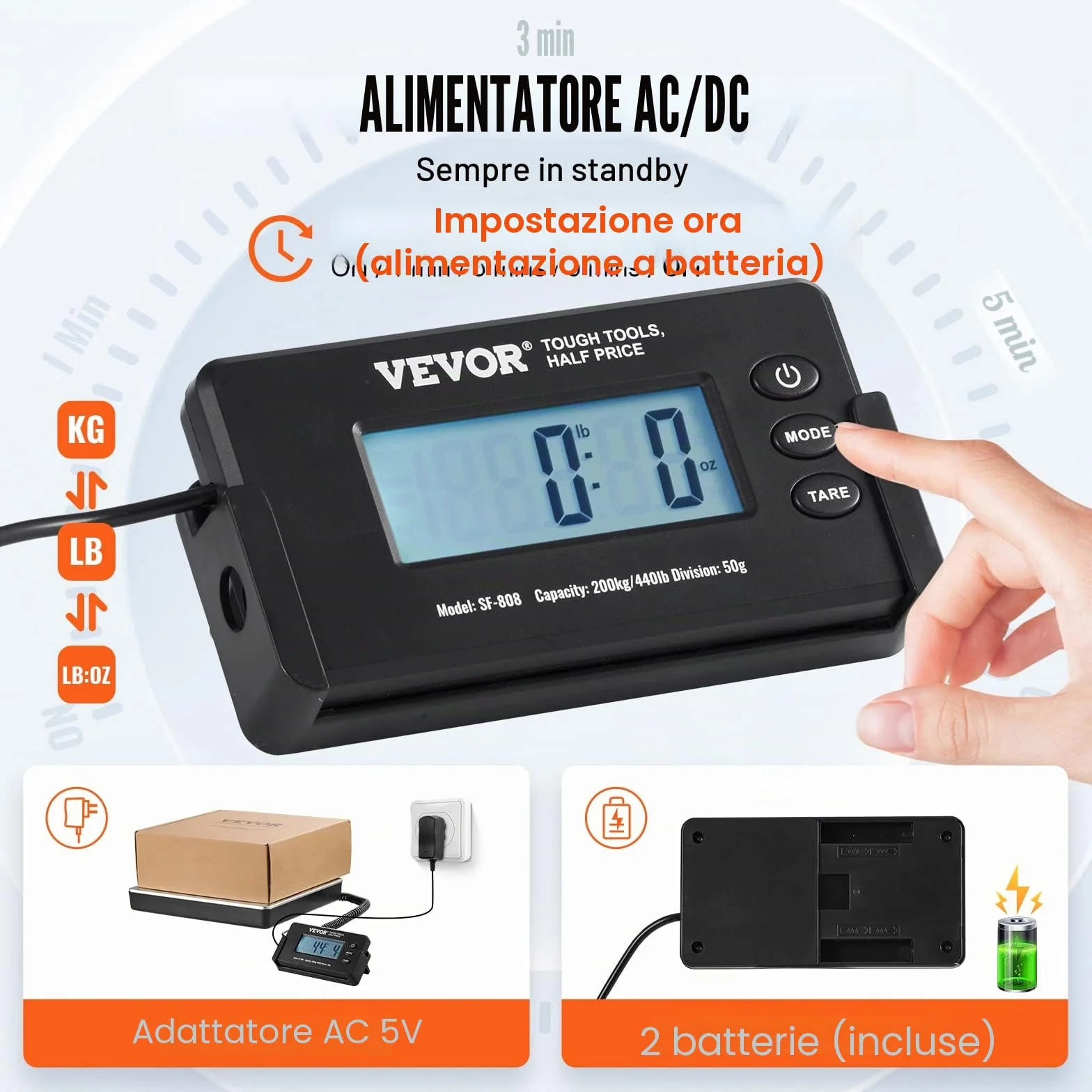 VEVOR Bilancia Digitale Pesa Pacchi Postali Commerciale ABS, 150 g-200 kg, 309 x 262 x 45 mm, Schermo LCD Tara