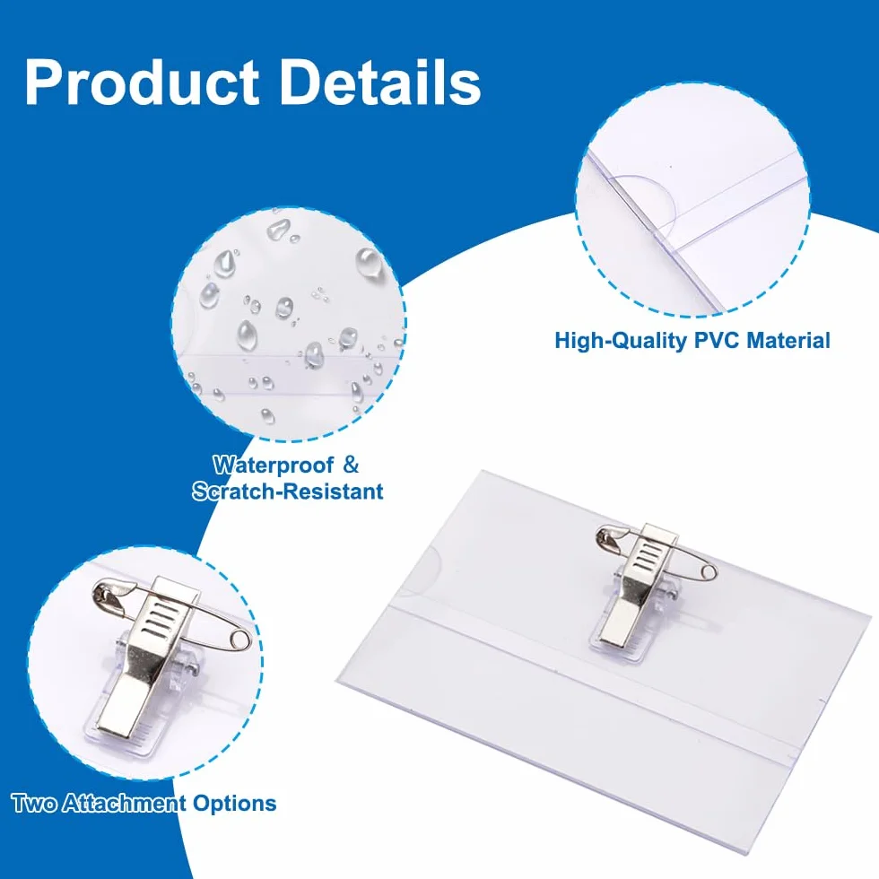 Portabadge Impermeabili Orizzontale Plastica con Clip e Spilla 9x5,6 cm per Infermiere Scuole Ufficio